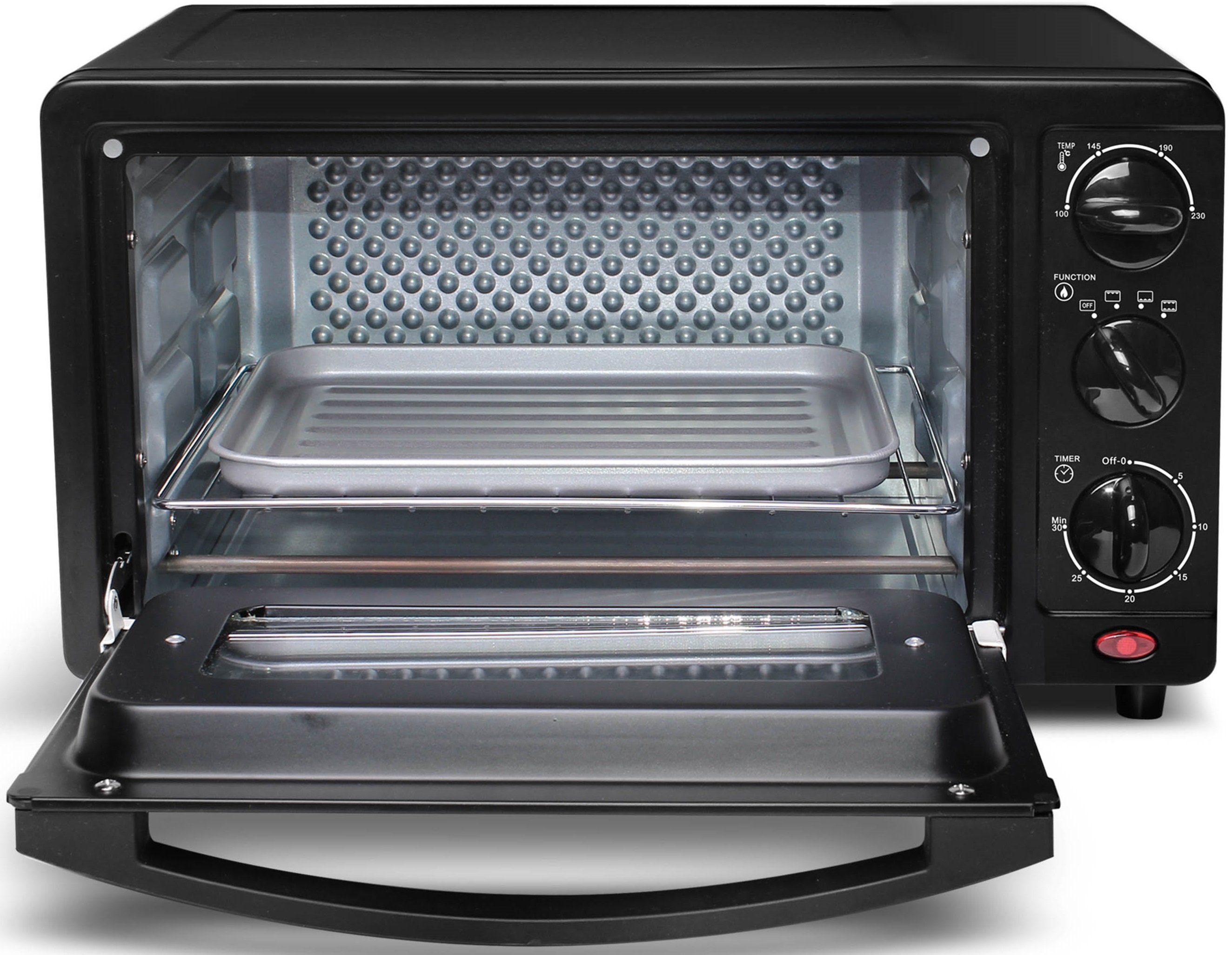 TurboTronic by Z-Line Minibackofen 14 Liter Schwarz, inkl. 1x Grillrost & 1x Backblech 1200W Camping, Pizzaofen 100-230°C Tischbackofen, Kleiner Ofen