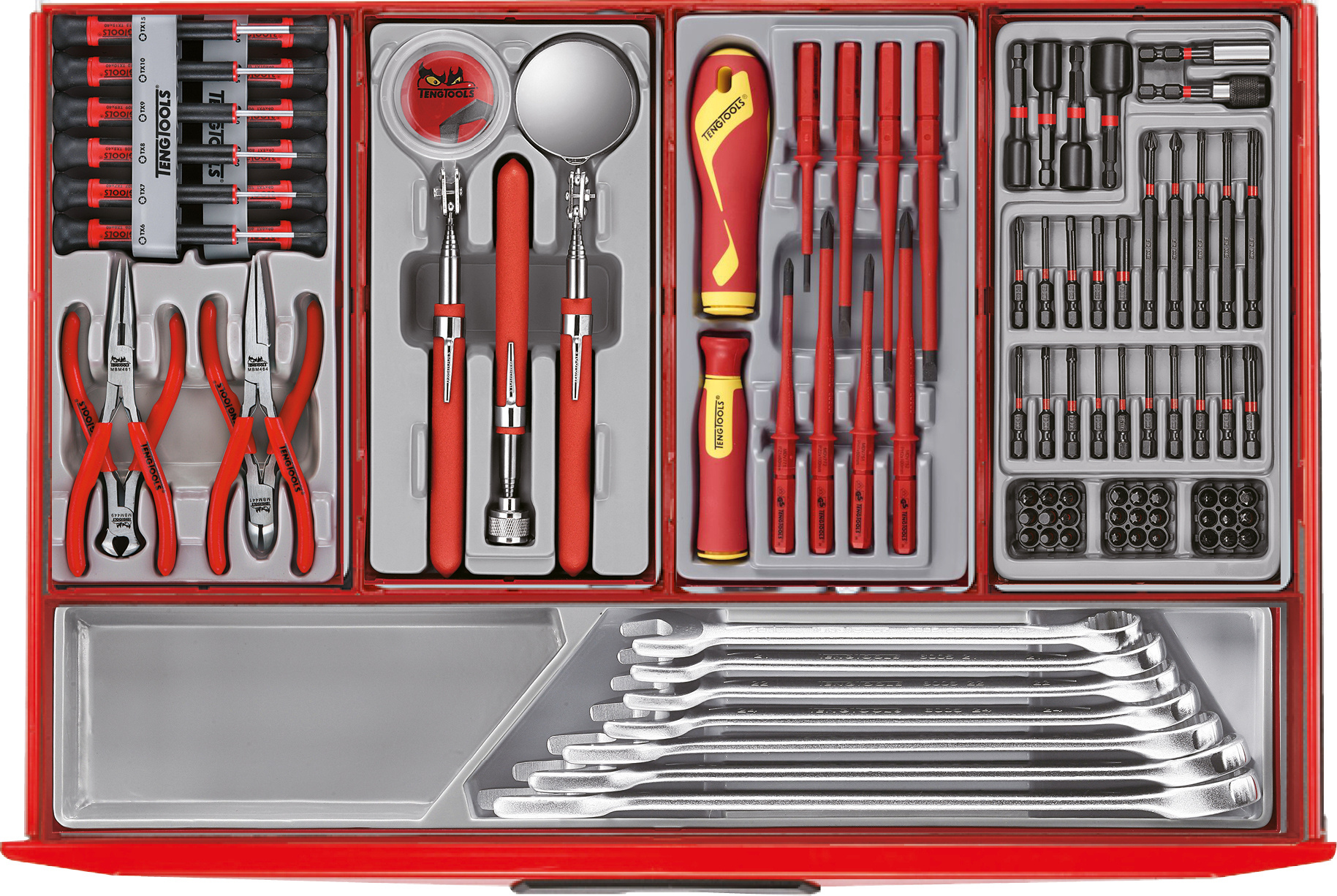 Teng Tools 122390195 TCMM498N10 Werkzeugwagen rot Mini Master Set 10 Schubladen
