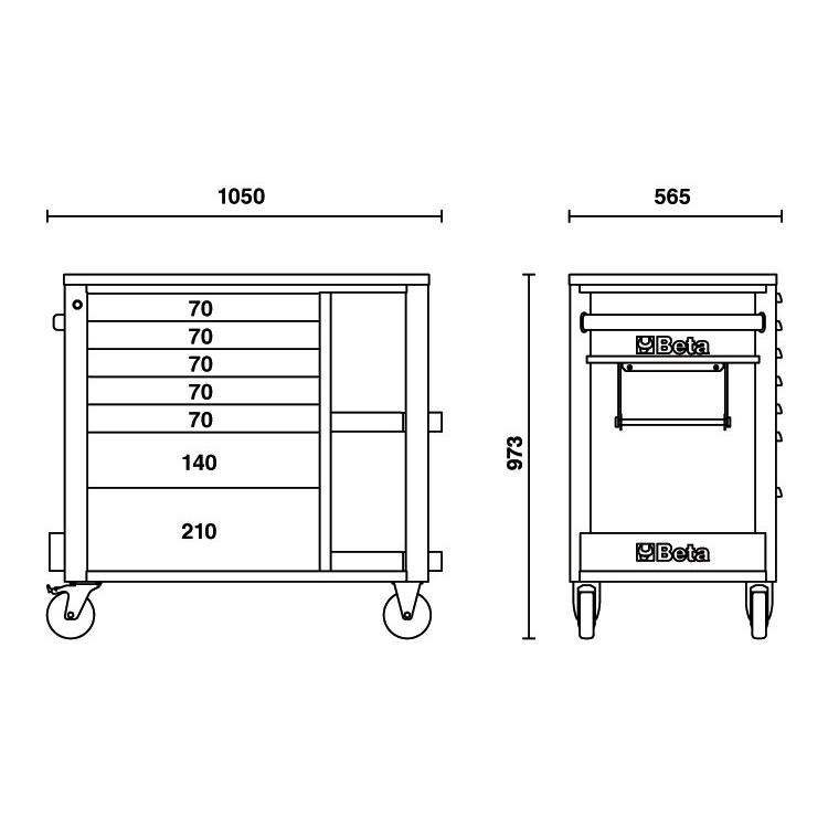 Beta 024004377 Verrijdbare werkbank met 7 lades en legborden - Zwart 80 kg