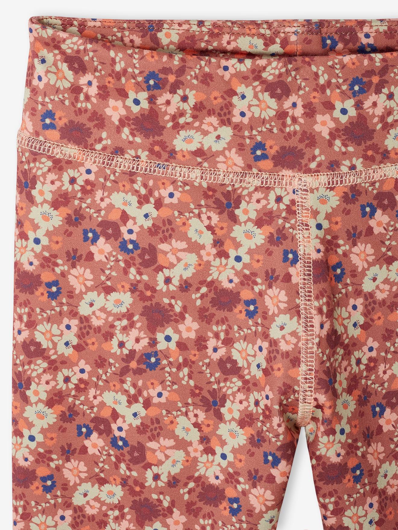 Legging sport imprimé en matière technique fille terracotta