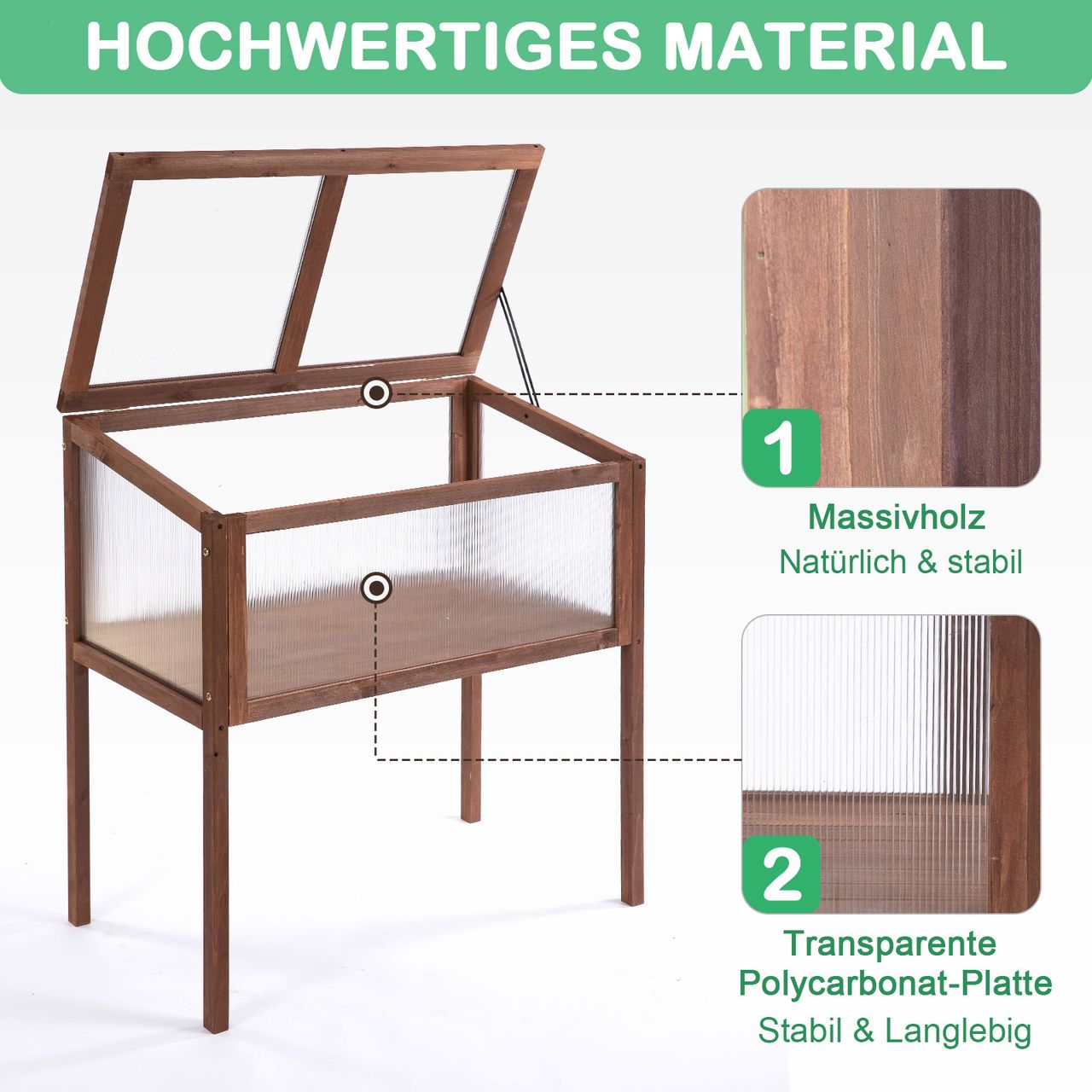 Outsunny Hochbeet aus Holz Frühbeet Gewächstisch Braun Tannenholz PC-Platte 90 x 50 x 93 cm