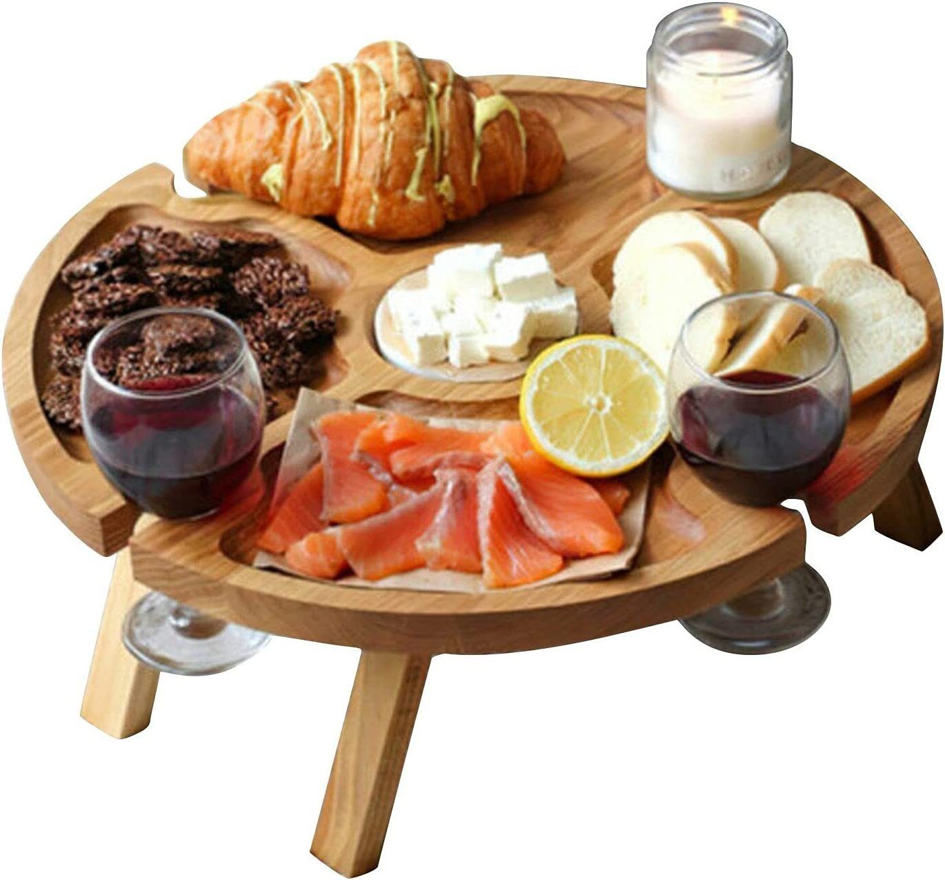 JedBesetzt Klapptisch Weintisch Tragbar, Mini Campingtisch, Picknicktisch Rund Holz