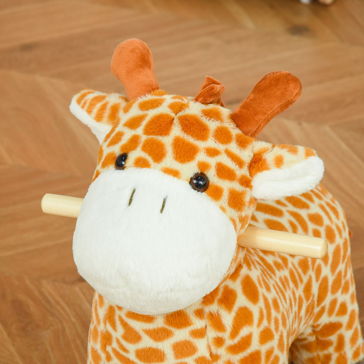 HOMCOM 2-IN-1 Schaukelpferd mit Räder Plüsch Schaukeltier Babyschaukel Spielzeug für 36-72 Monaten Giraffen-Design Gelb 63 x 38 x 63 cm
