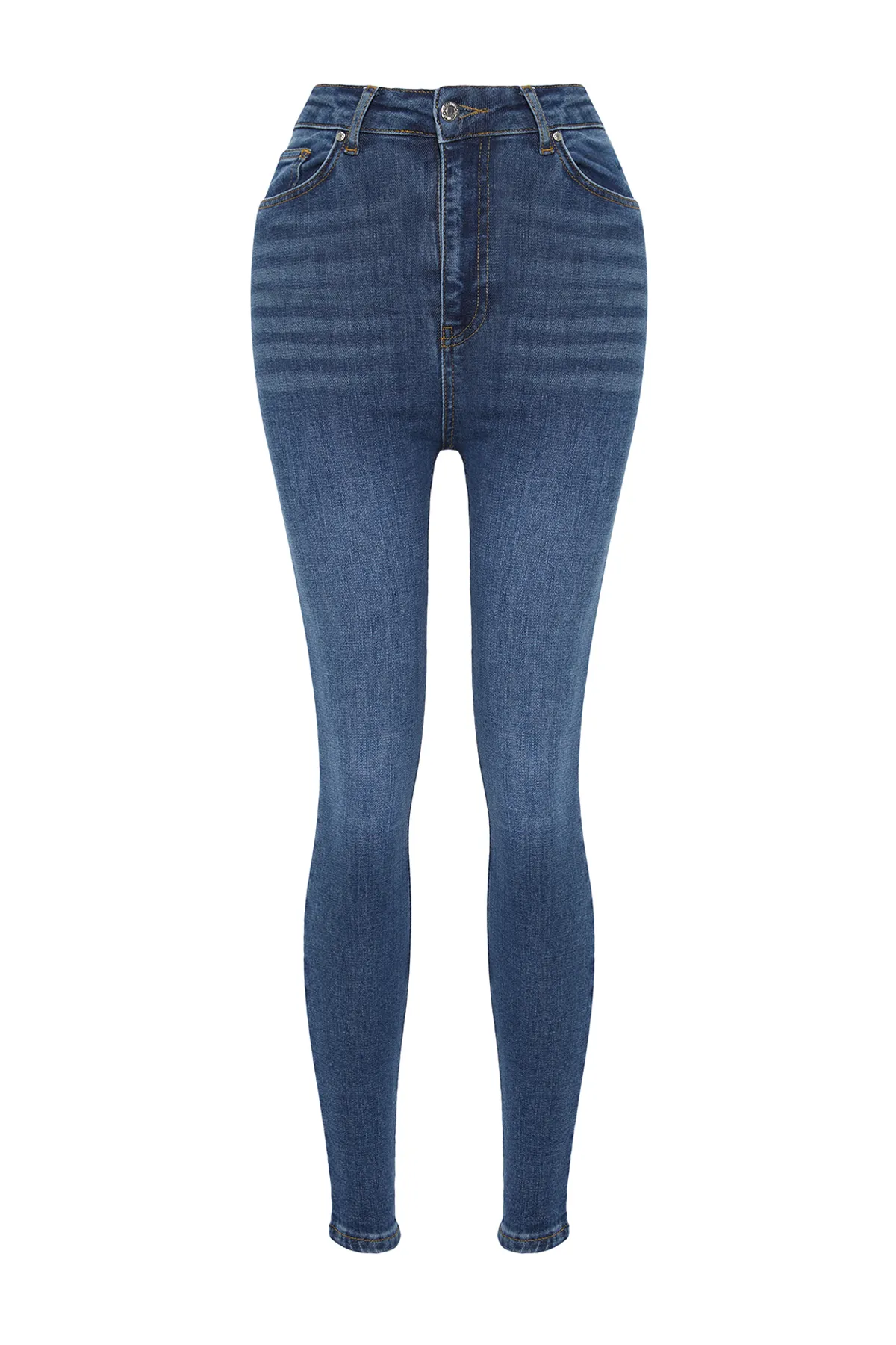 Trendyol Collection  Dunkelblaue Vintage-Röhrenjeans mit hoher Taille TWOSS24JE00079