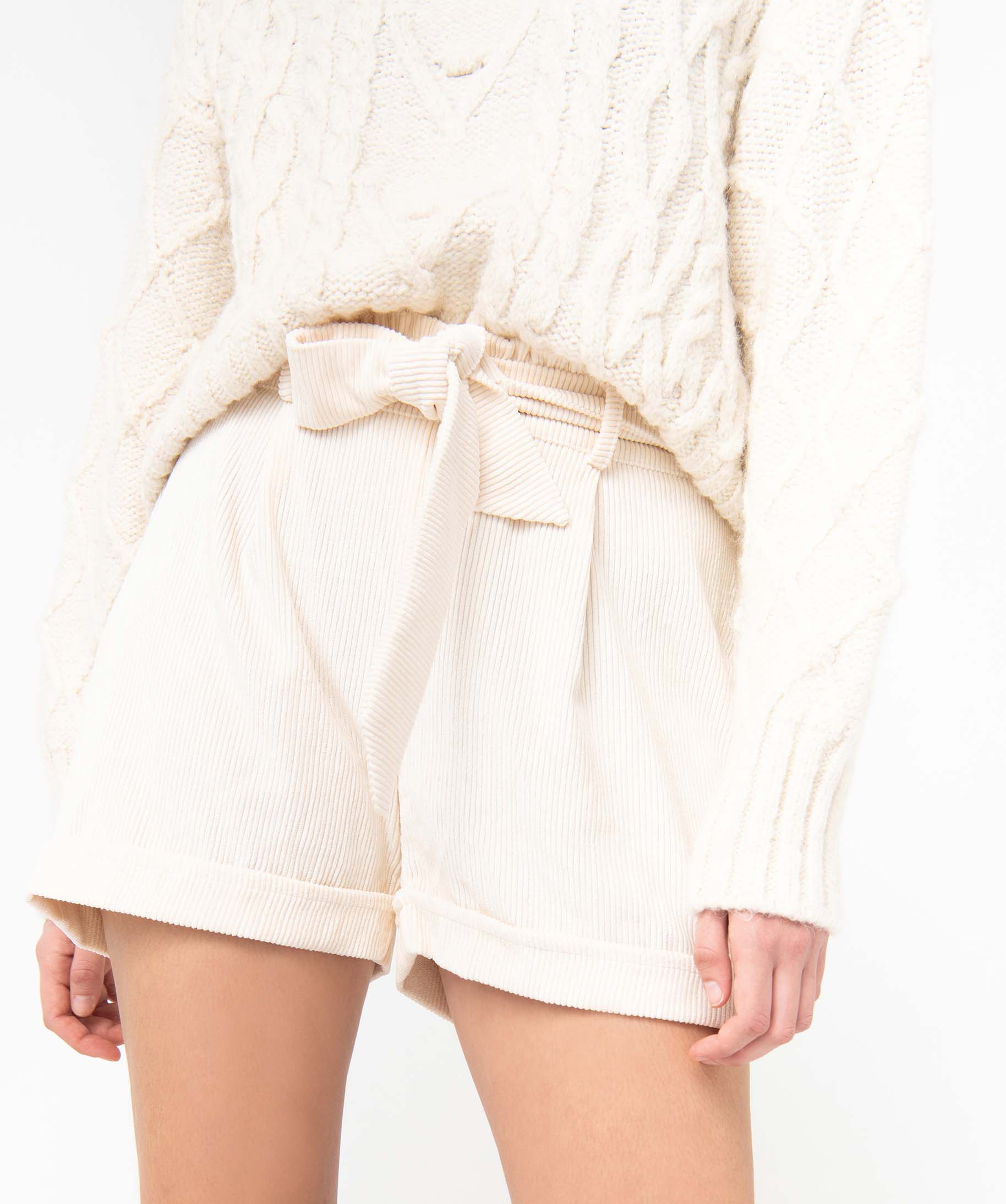 Short femme en velours ctelé coupe large ecru | GEMO