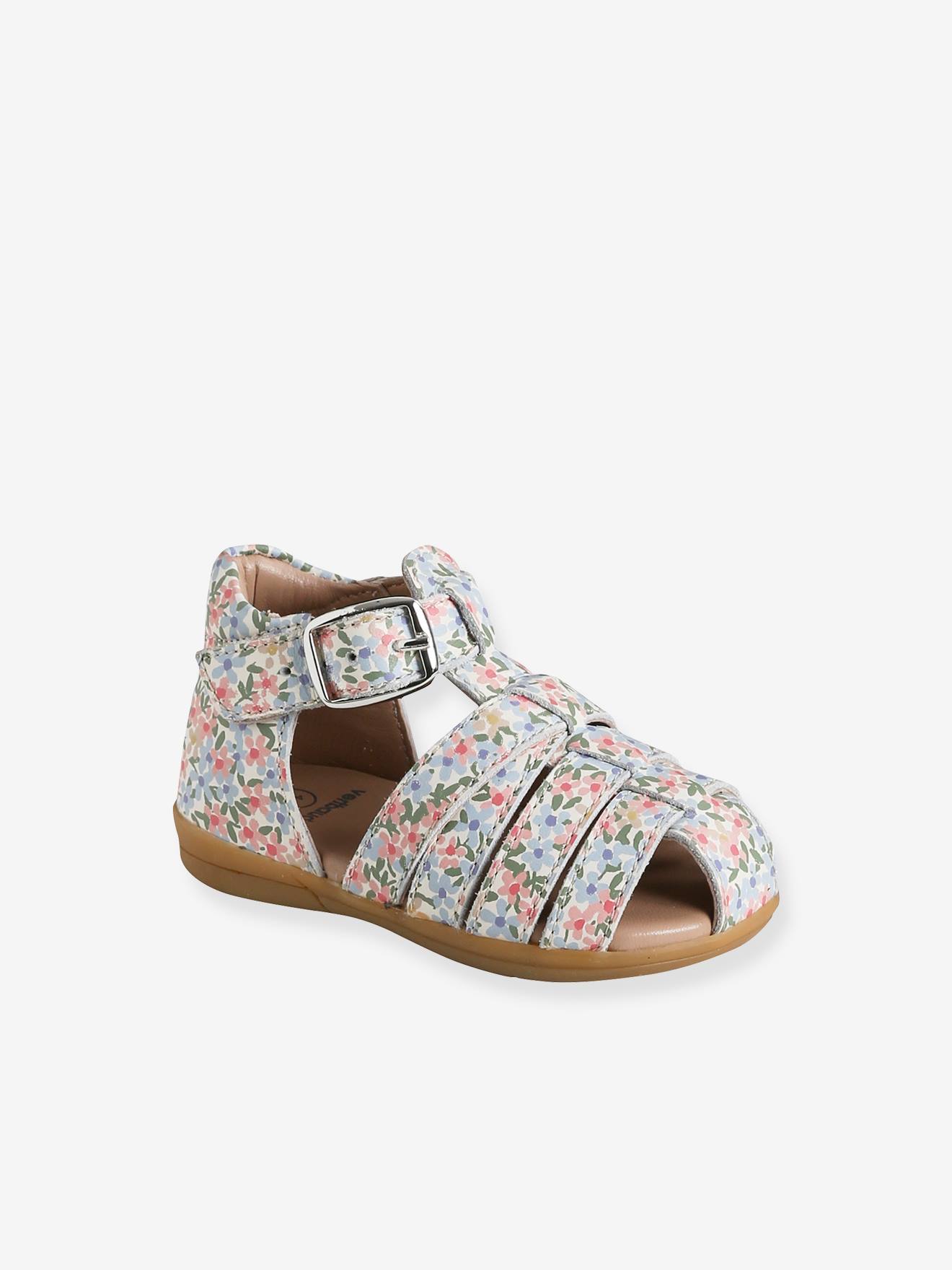 Sandales cuir bébé premiers pas bleu pâle