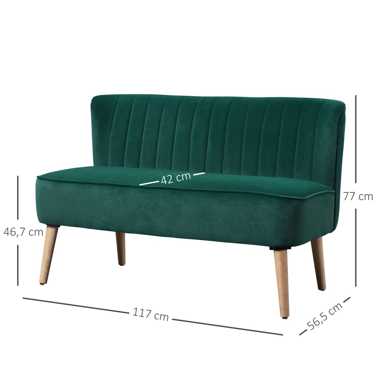 HOMCOM 2-Sitzer Stoffsofa Polstersofa Sitzmöbel Loungesofa Dunkelgrün 117 x 56,5 x 77 cm