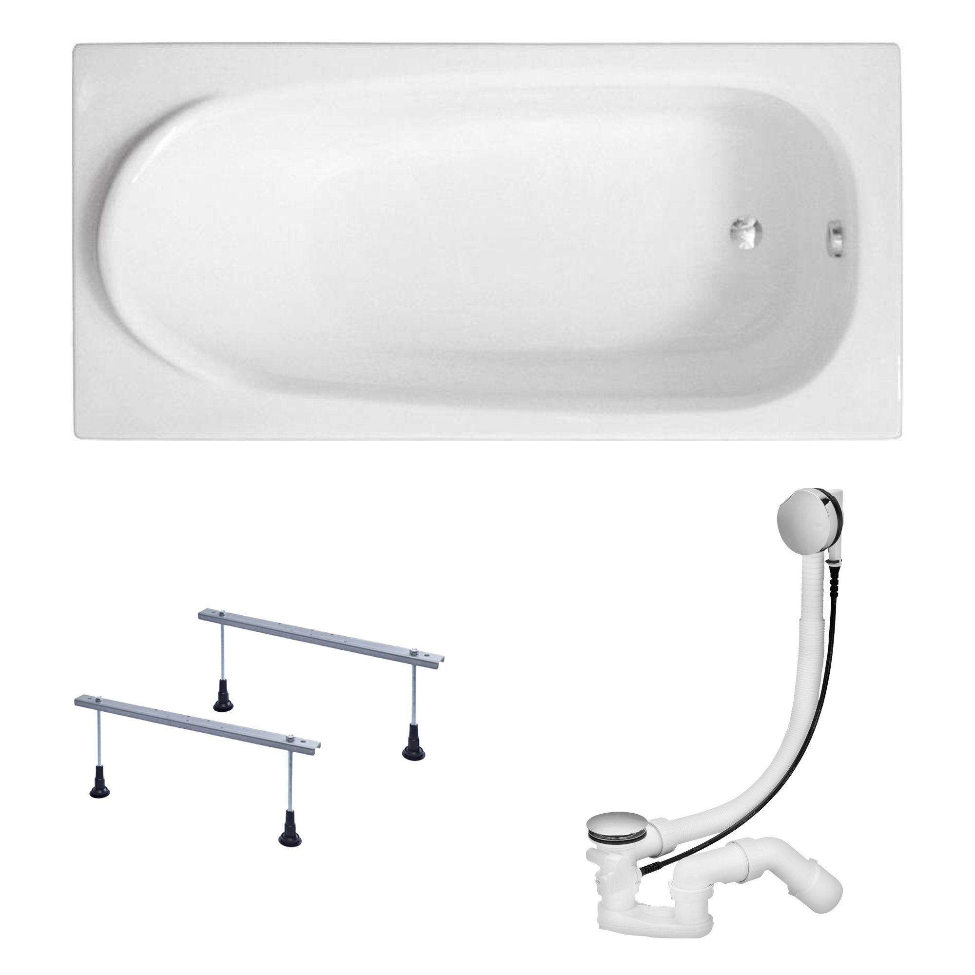 KOLMAN Badewanne Rechteck Medium 170x75, Acrylschürze Styroporträger, Ablauf VIEGA & Füße GRATIS