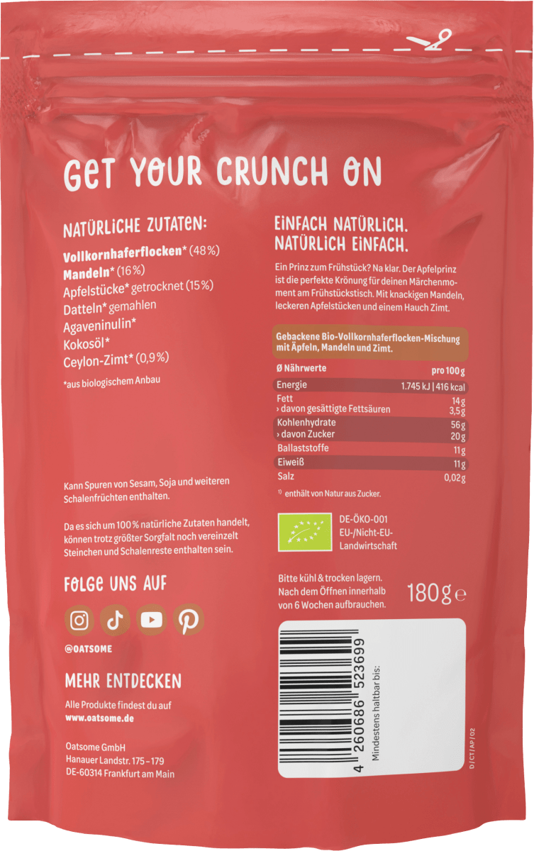 Crunchy Topping Der Apfelprinz, Apfel & Zimt, 180 g