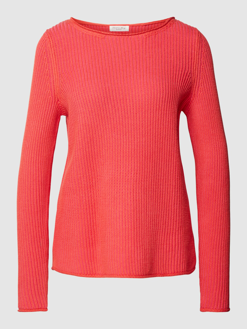 Strickpullover in Ripp-Optik in dunkel orange meliert
