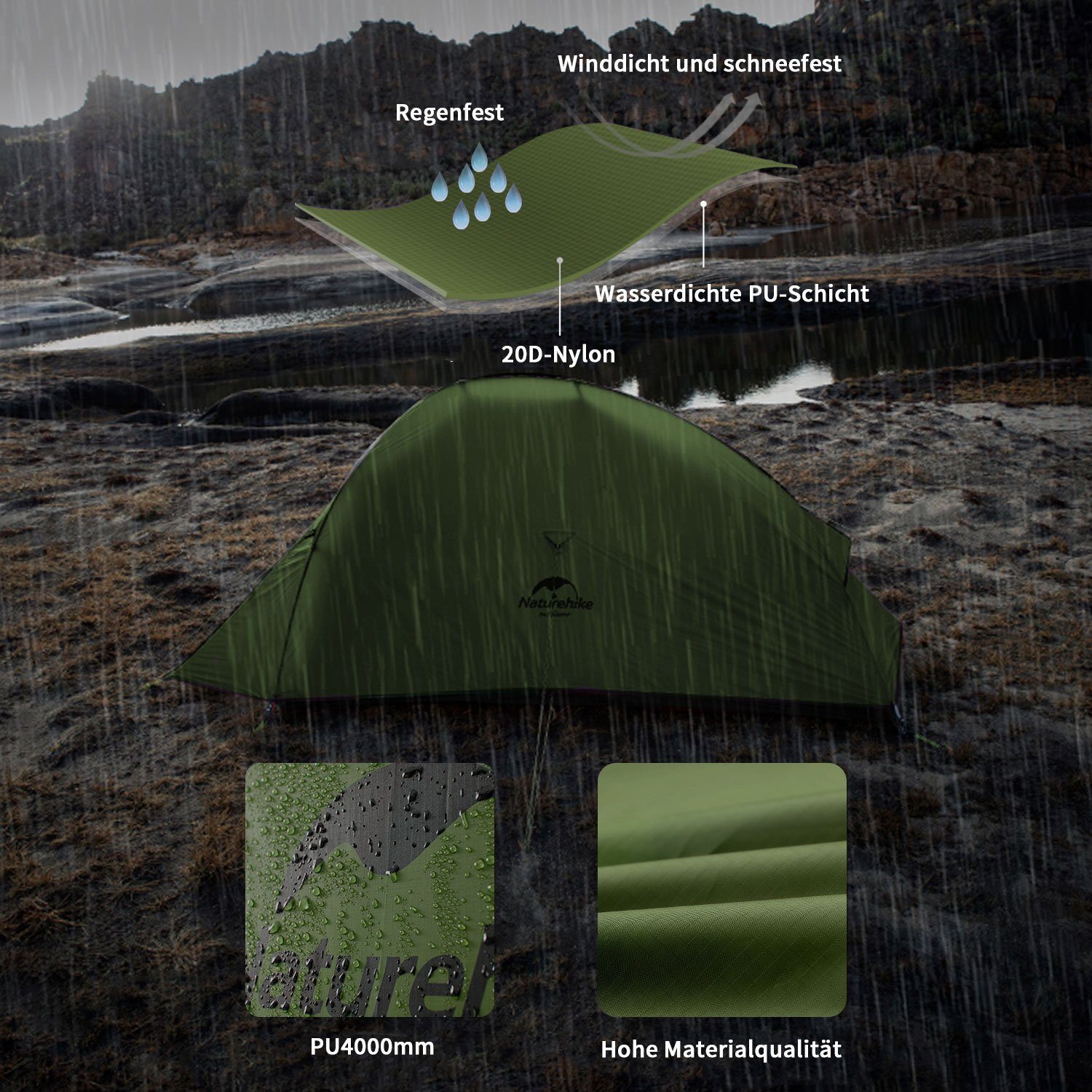 Naturehike Kuppelzelt Campingzelt Ultraleichtes Zelt Wasserdicht Leichtes Rucksackzelt, Personen: 2