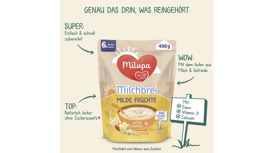 MILUPA Milchbrei Milde Früchte Guten Morgen ab dem 6. Monat 400 g