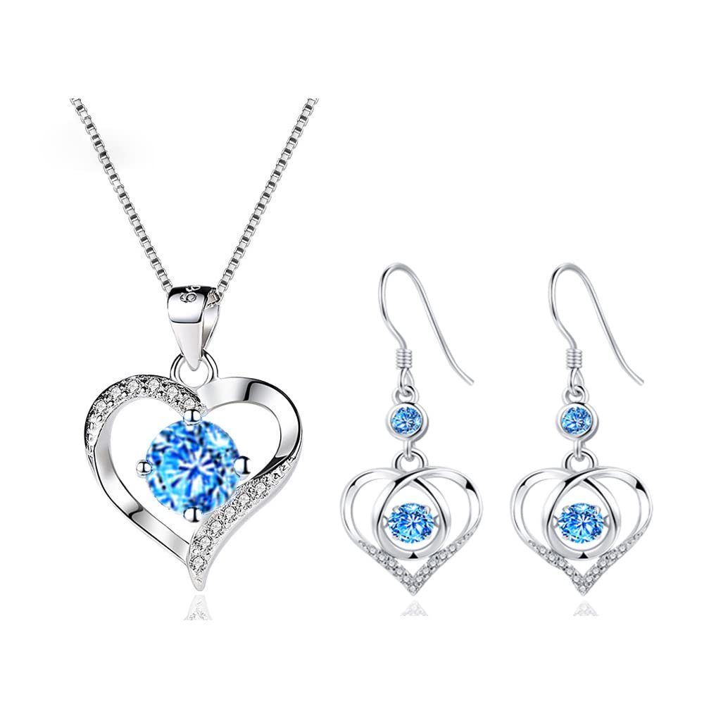 POCHUMIDUU Ohrring und Ketten Set 925 Sterling Silber Herz Halskette Ohrringe Set (3-tlg., Geschenk für Weihnachten, Geburtstag), Silber Schmuck Set für Frauen