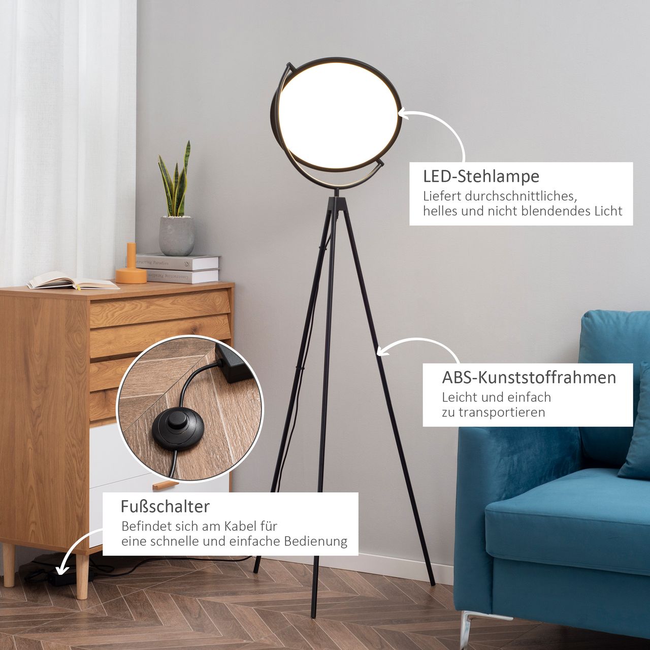 HOMCOM Stehlampe Standlampe mit LED um 350 Grad verstellbar Schwarz