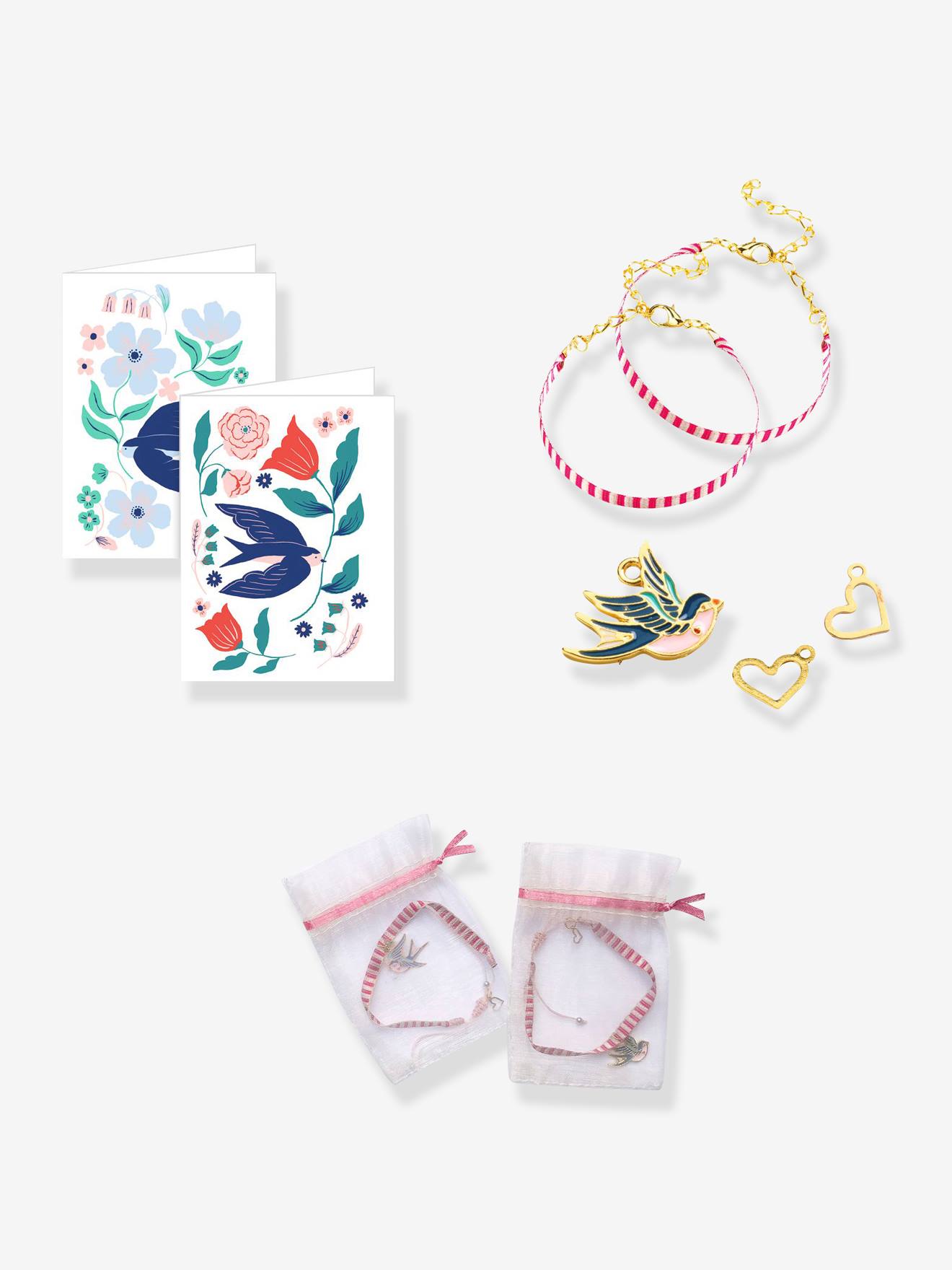 Djeco Kinder Armband-Bastelset YOU & ME DJECO, Vögel und Schleifen - grün
