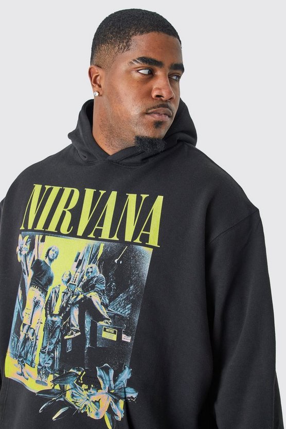 Plus Hoodie mit lizenziertem Nirvana-Print