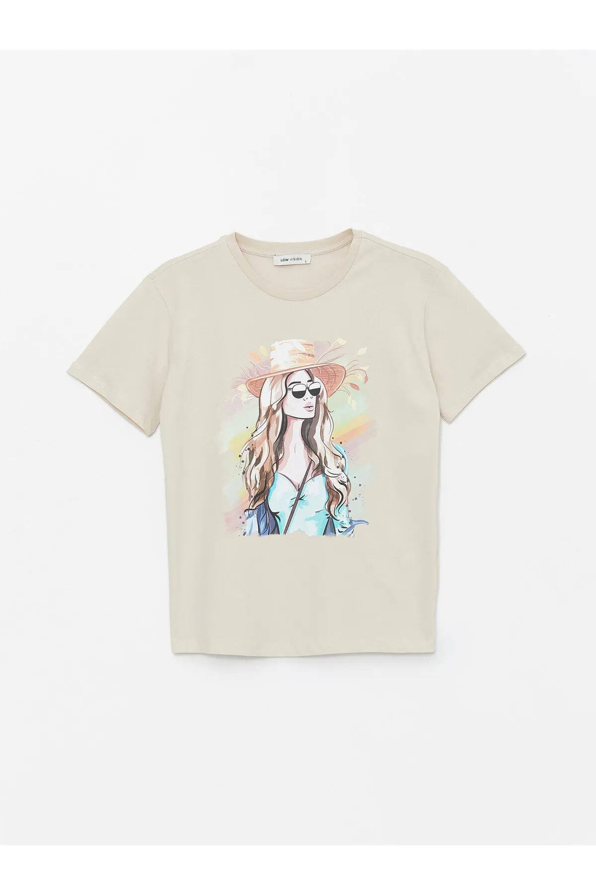 LC Waikiki  Bedrucktes, kurzärmliges Damen-T-Shirt mit Rundhalsausschnitt