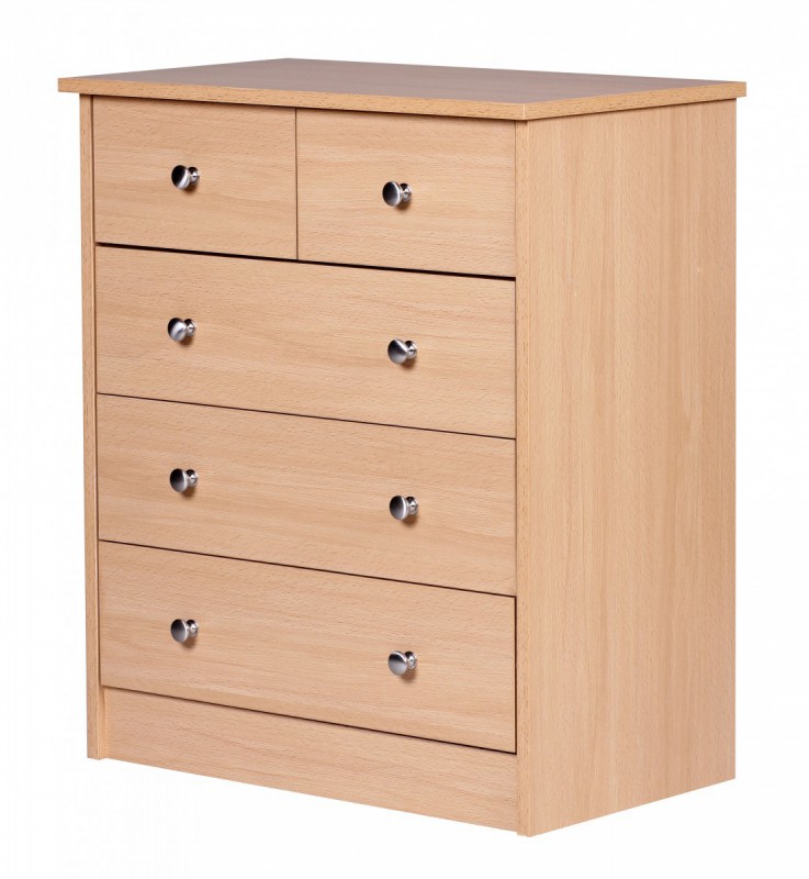 Wohnling Kommode Buche 60 x 70 x 35 cm Sideboard Anrichte mit 5 Schubladen