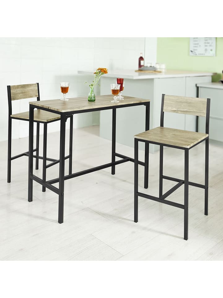 SoBuy Bartisch in Natur und Schwarz - Tisch(B)89 x (H)87 x (T)45cm/Stuhl(B)38 x (H)95 x (T)40cm günstig kaufen onesize