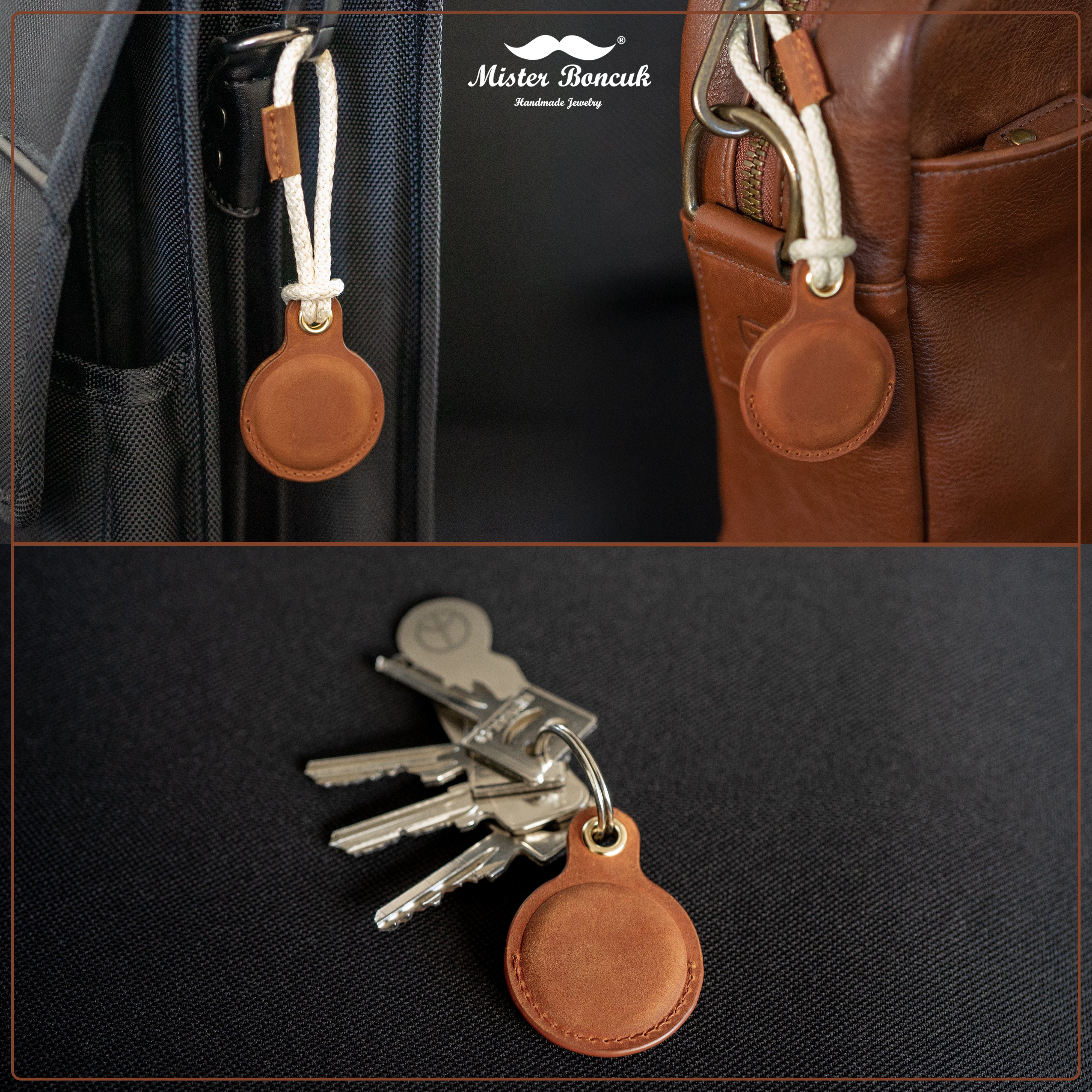 Mister Boncuk Handmade Jewelry Schlüsselanhänger iTAGGi Echtleder Schutzhülle für Apple AirTag, Airtag Anhänger, Echtleder, Segelseil, Case, hülle, schutzhülle