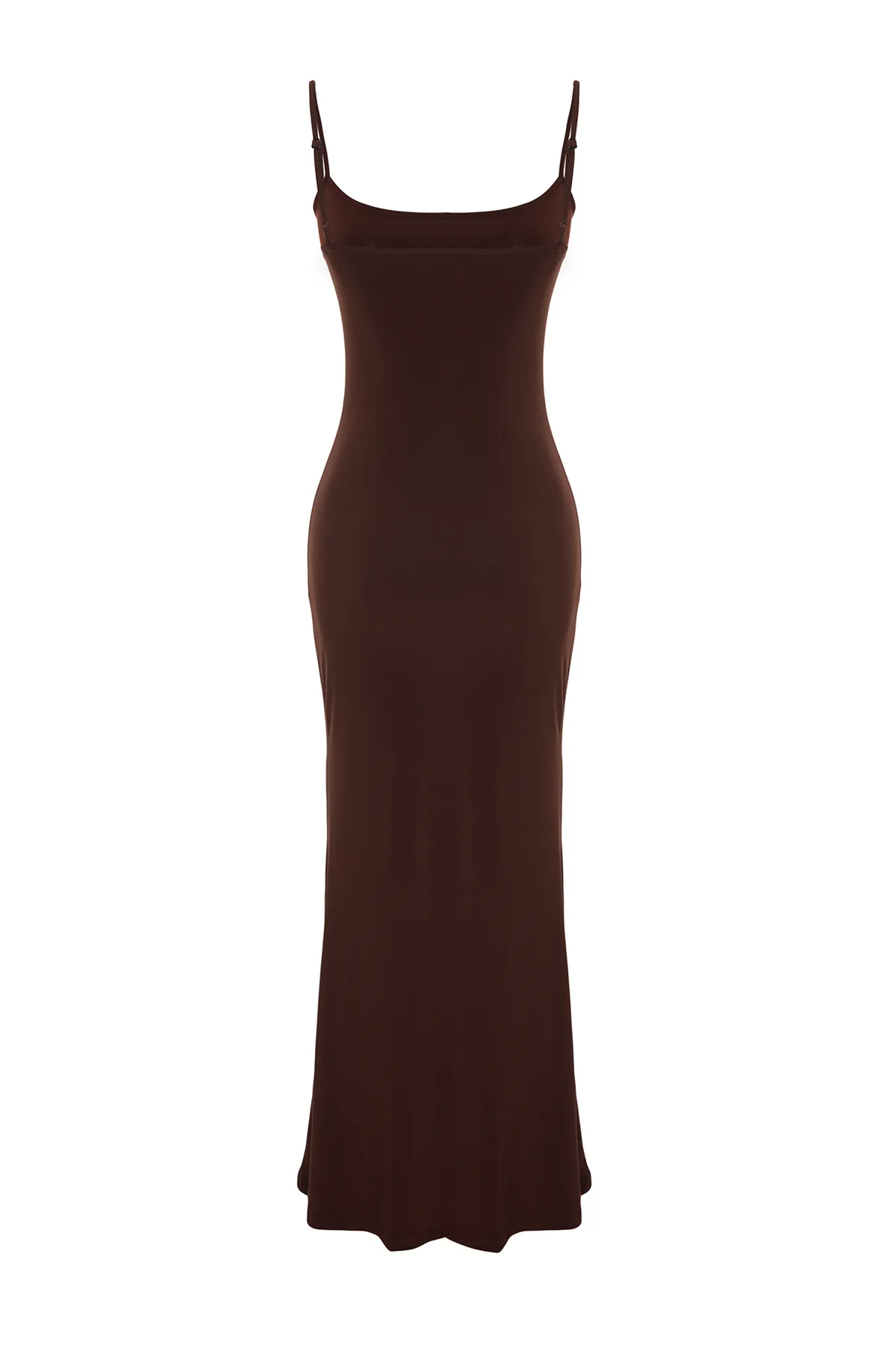 Trendyol Collection  Braunes, tailliertes Maxi-Bleistiftkleid aus flexiblem Strick mit Trägern TWOSS23EL02435