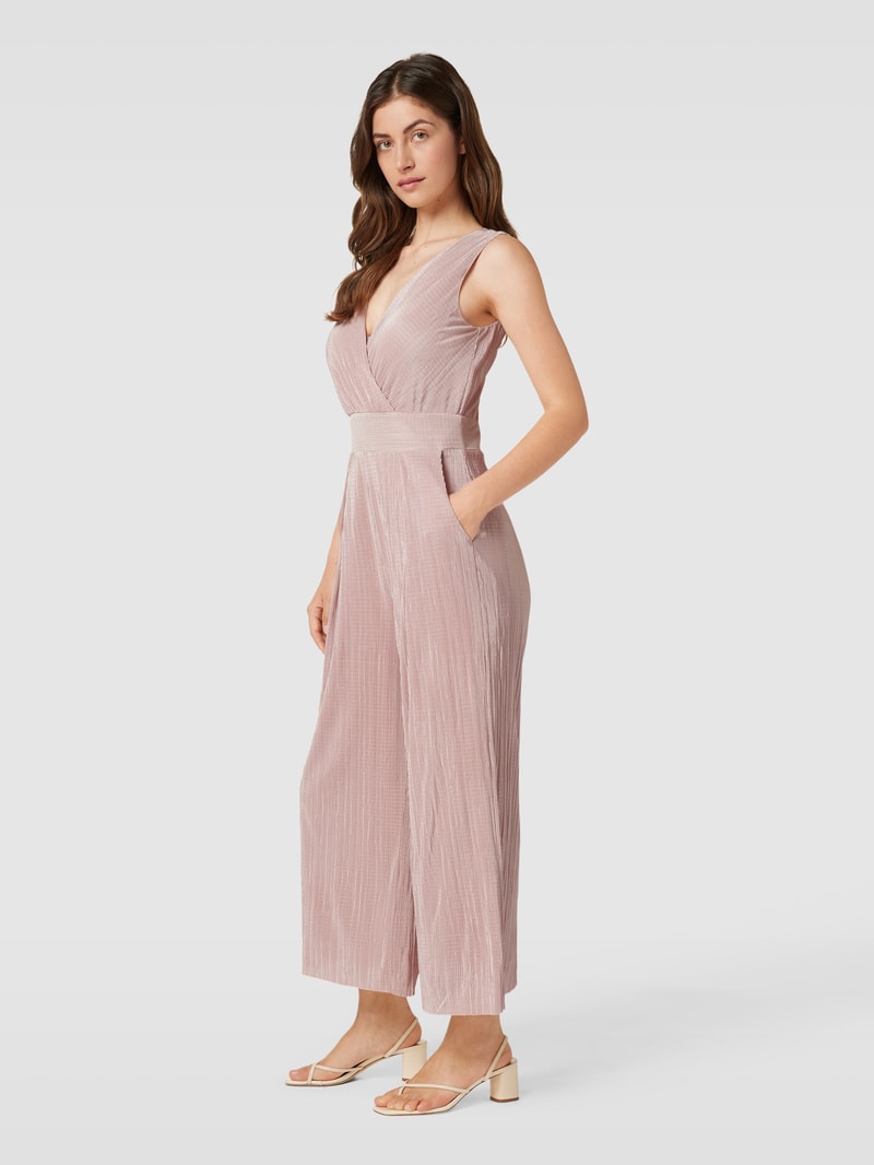 Jumpsuit mit feinen Plisseefalten in metallic rosa meliert