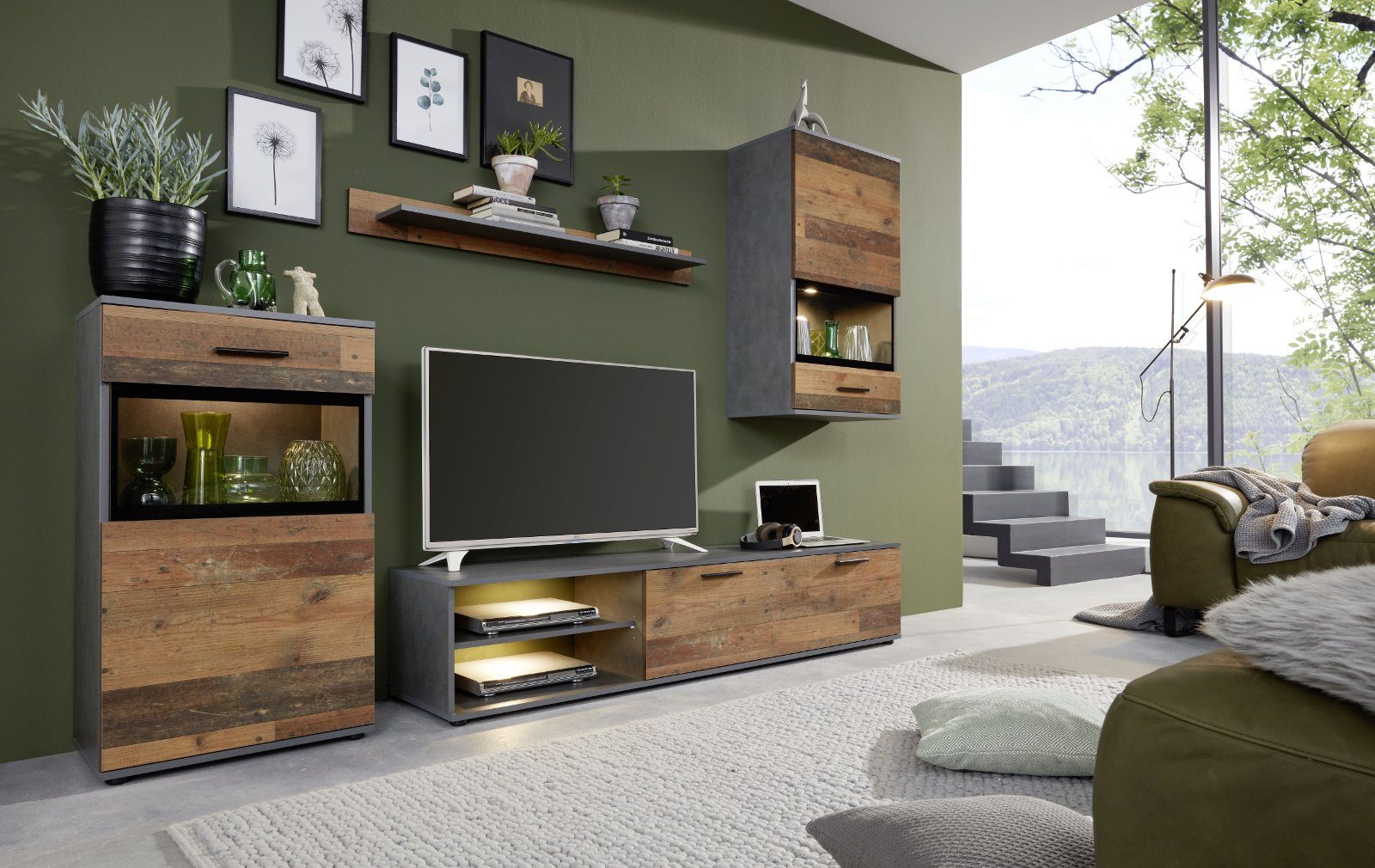 trendteam Wohnwand Mango, (Set 4-teilig, ca. 246 x 190 cm), Used Wood Design
