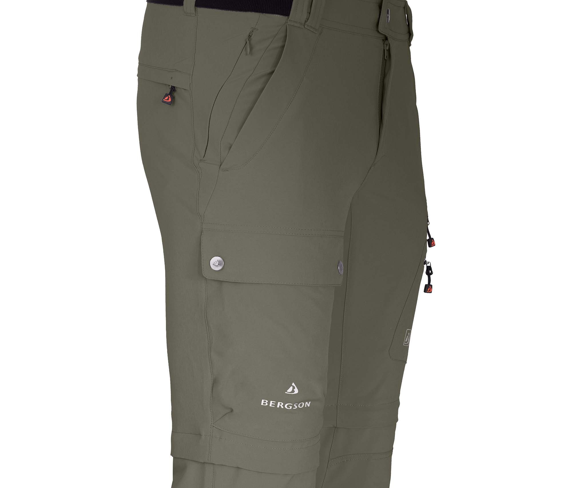 Bergson Zip-off-Hose FROSLEV Bermuda Zipp-Off Herren Wanderhose, recycelt, elastisch, 8 Taschen, Normalgrößen, grau/grün