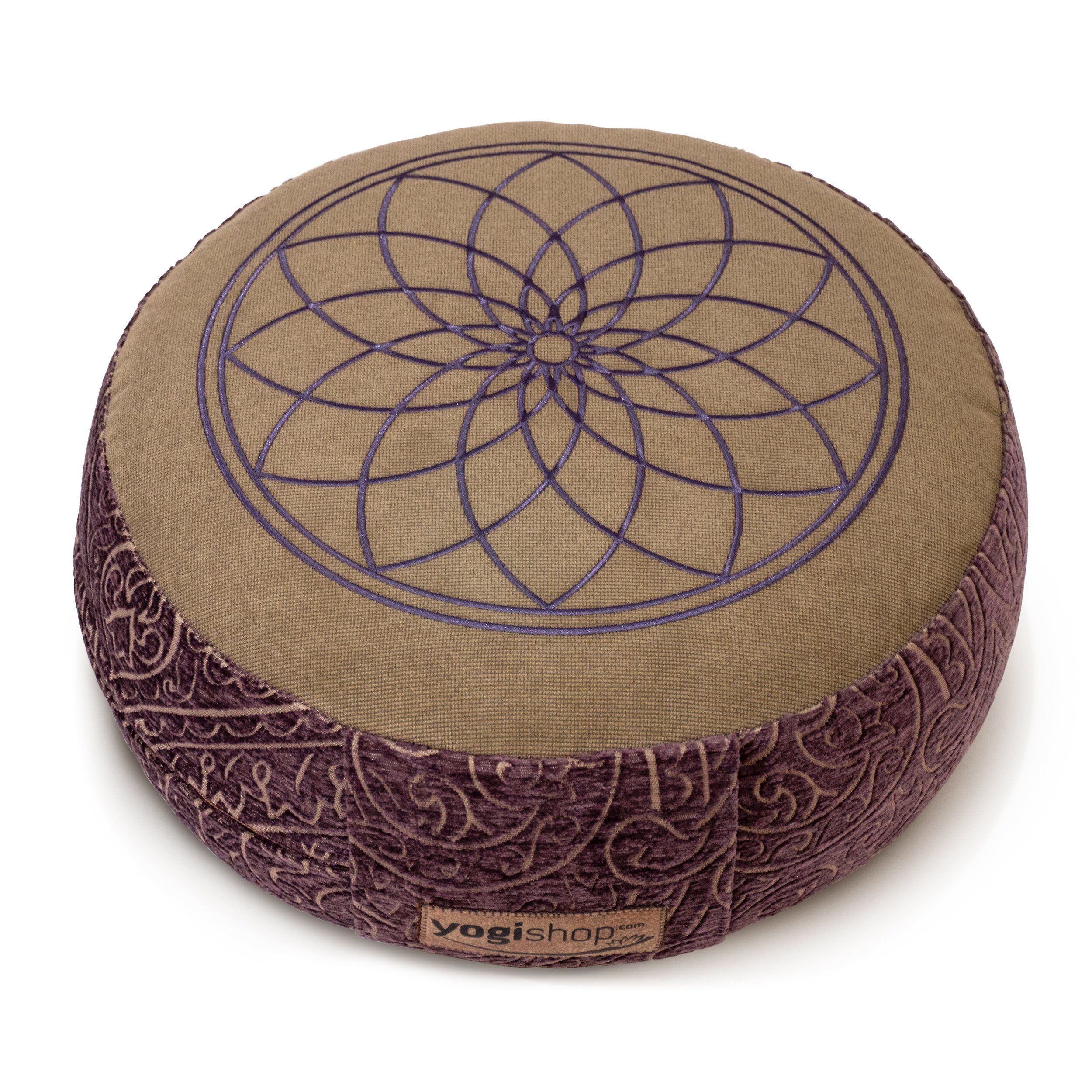 Yogishop Meditationskissen Meditationskissen Sunflower, Hochwertiges Meditationskissen, rund mit Motiv-Stickerei 