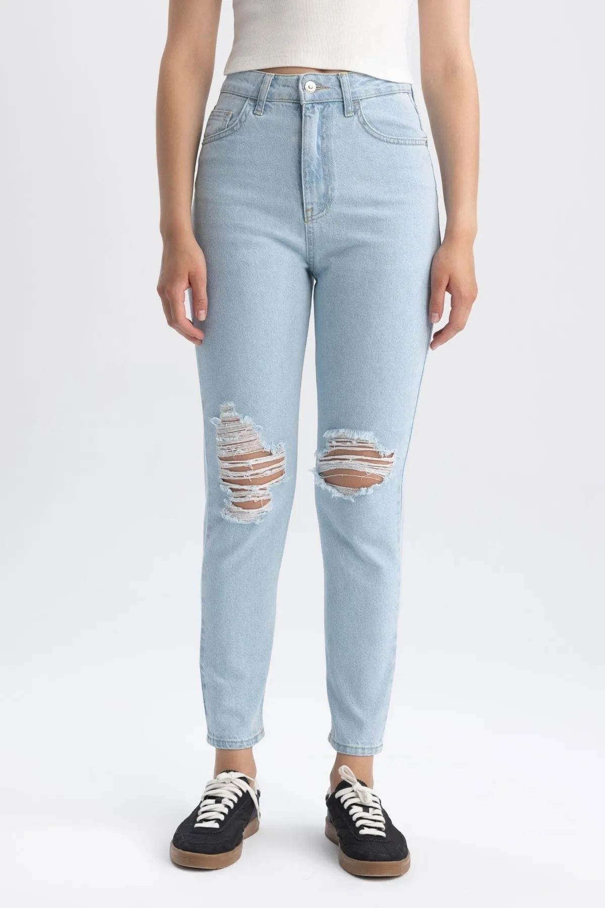 DeFacto  Lina Comfort Fit, hohe Taille, entspannte Passform, leichte, schmale Beinlänge, detaillierte knöchellange Jeanshose mit Rissen