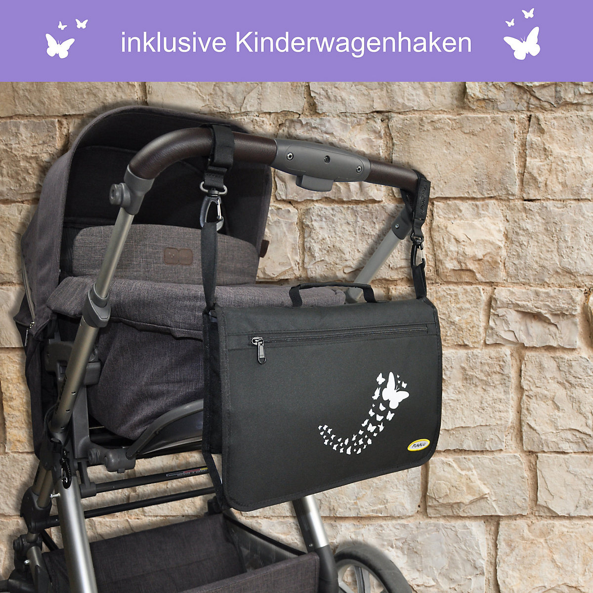 Große Wickelunterlage mit Schmetterlingsmuster ideal für unterwegs mit Babys inkl. 2x Kinderwagenhaken