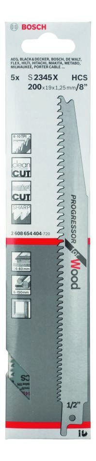 Bosch plavi pribor 2608654404 S2345K List za recipročnu pilu Progressor za drvo 200 mm 5 dijelova