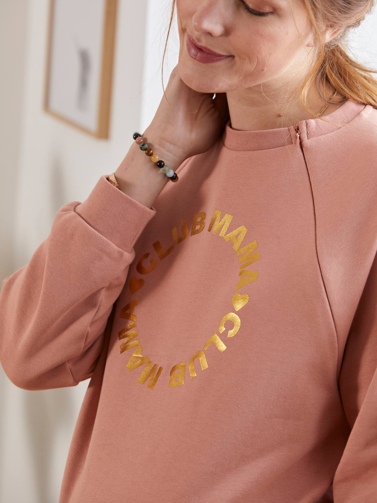 Vertbaudet Sweatshirt für Schwangerschaft & Stillzeit mit Message-Print Oeko-Tex - pfirsich