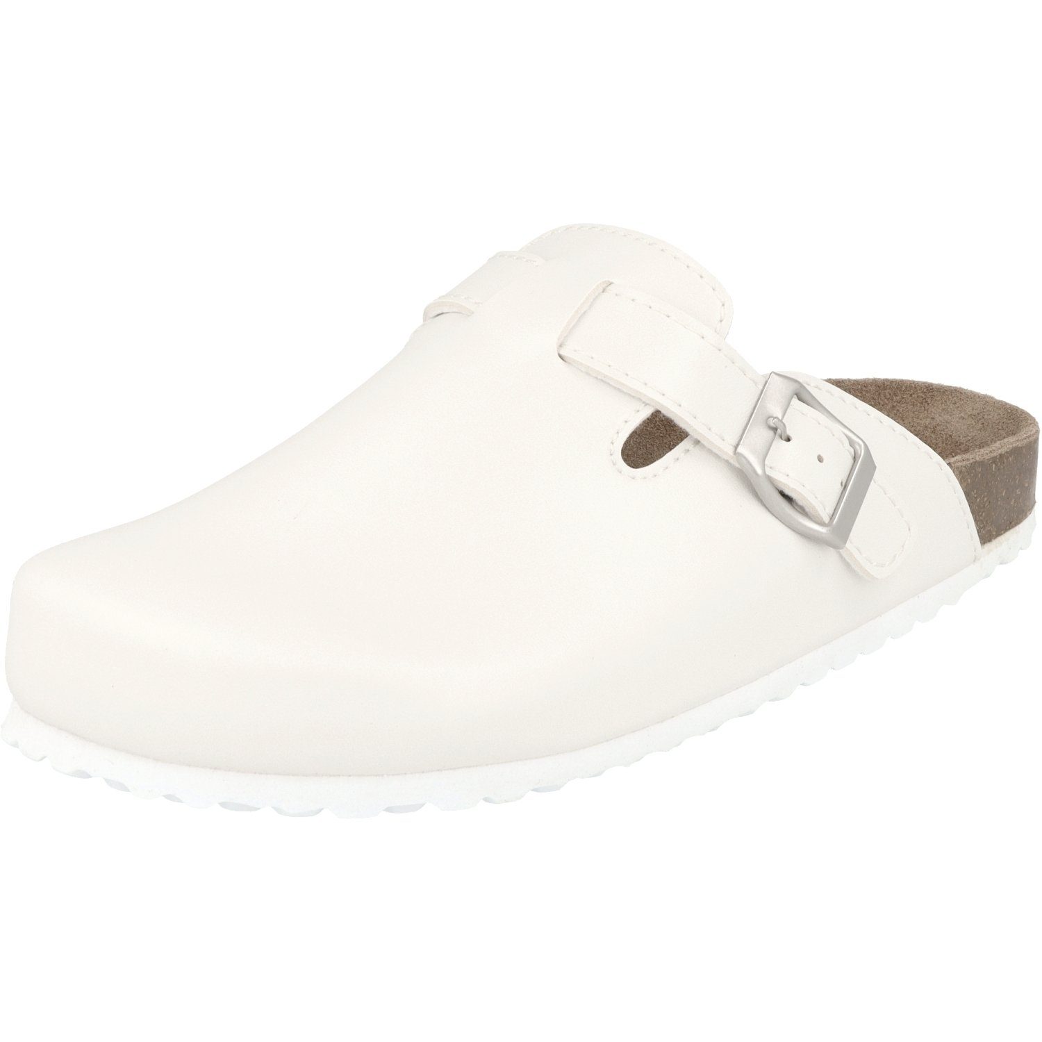 SUPERSOFT Unisex Weiß Arzthelfer Schuhe Krankenschwester Clog Lederfußbett, verstellbare Schnalle