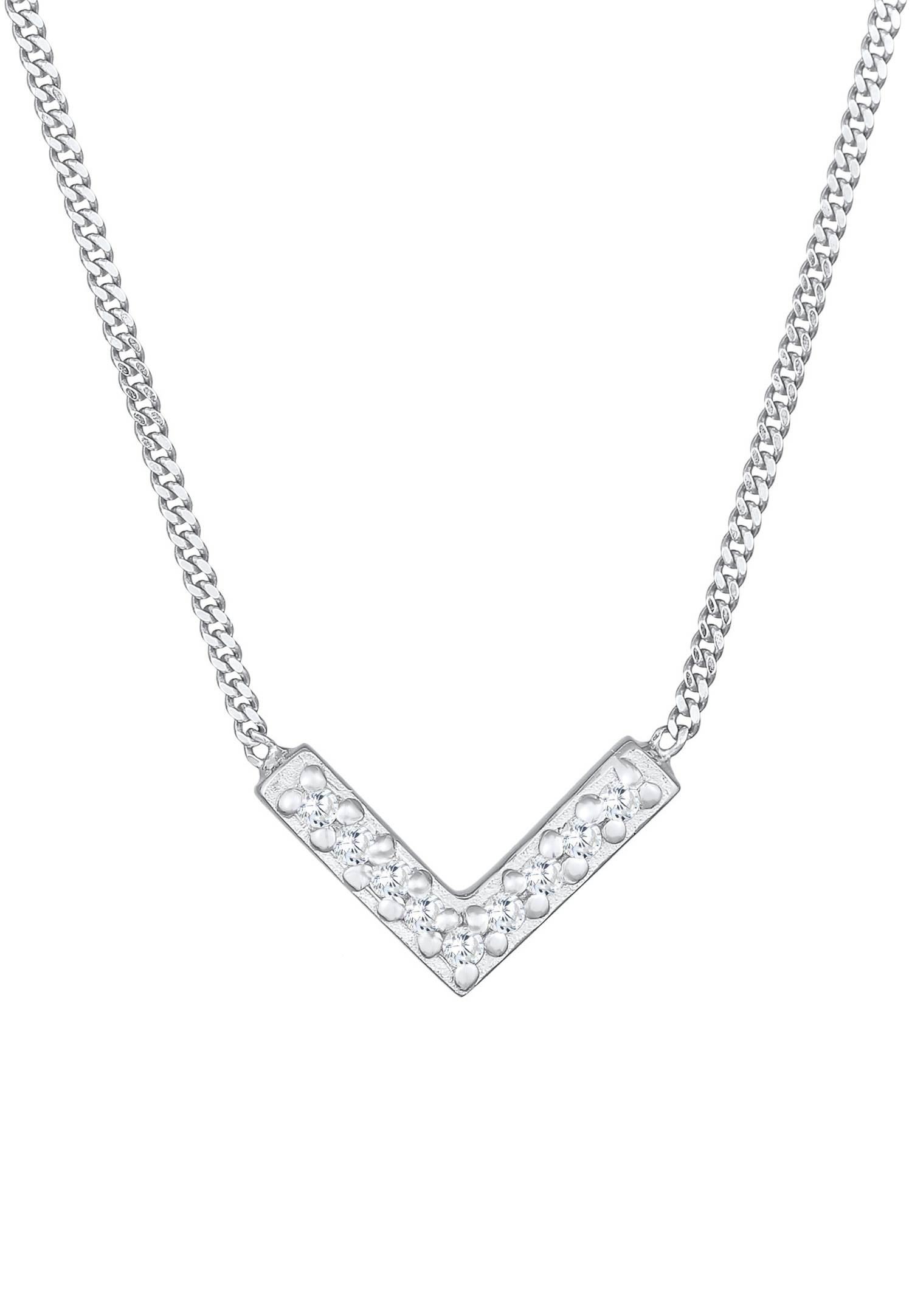 Elli Women's Sparkling Elegant V-Shaped Ring with Cubic Zirconia Crystals in 925 Sterling Silver