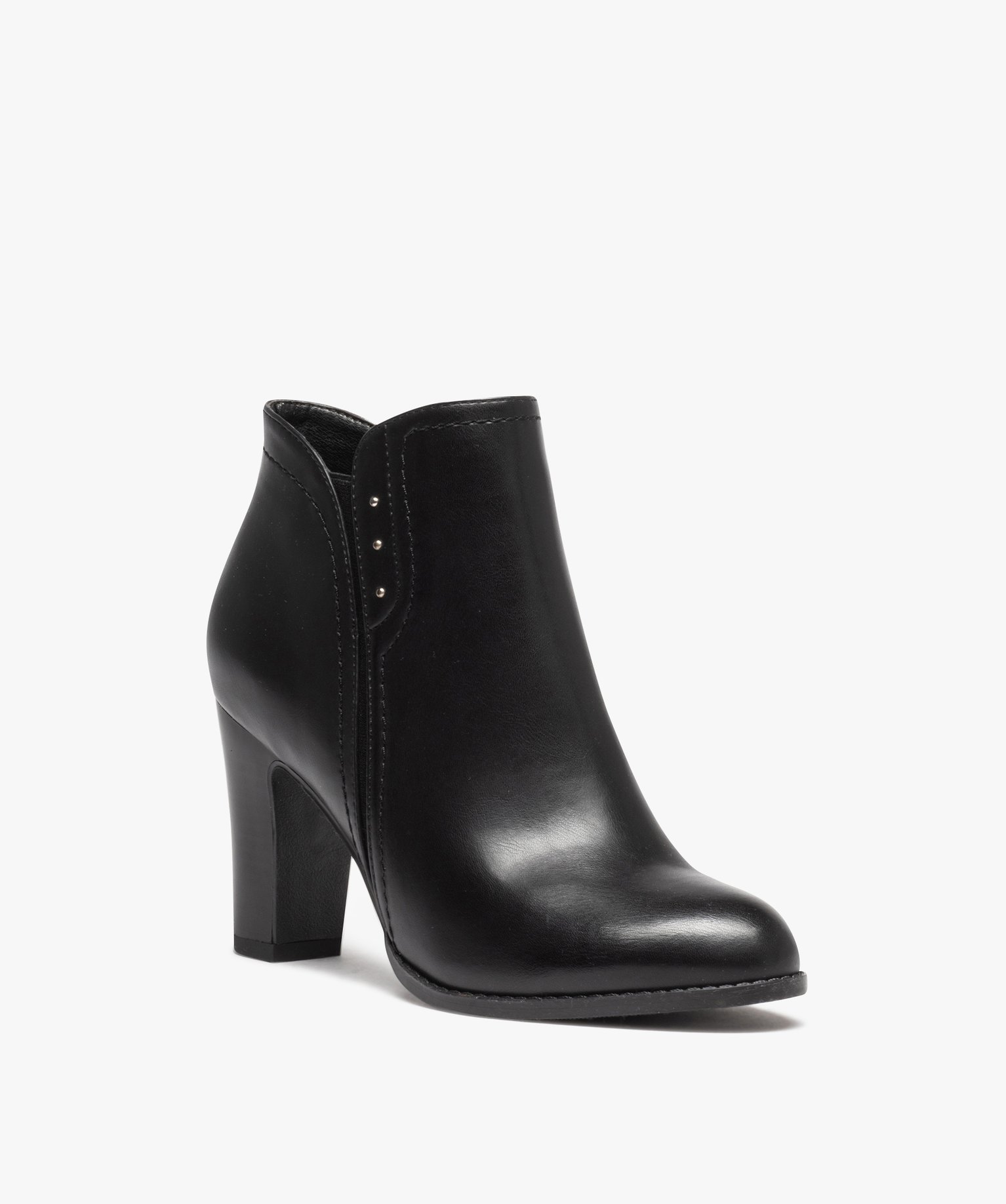 Boots femme unies à talon haut avec détails perles noir | GEMO