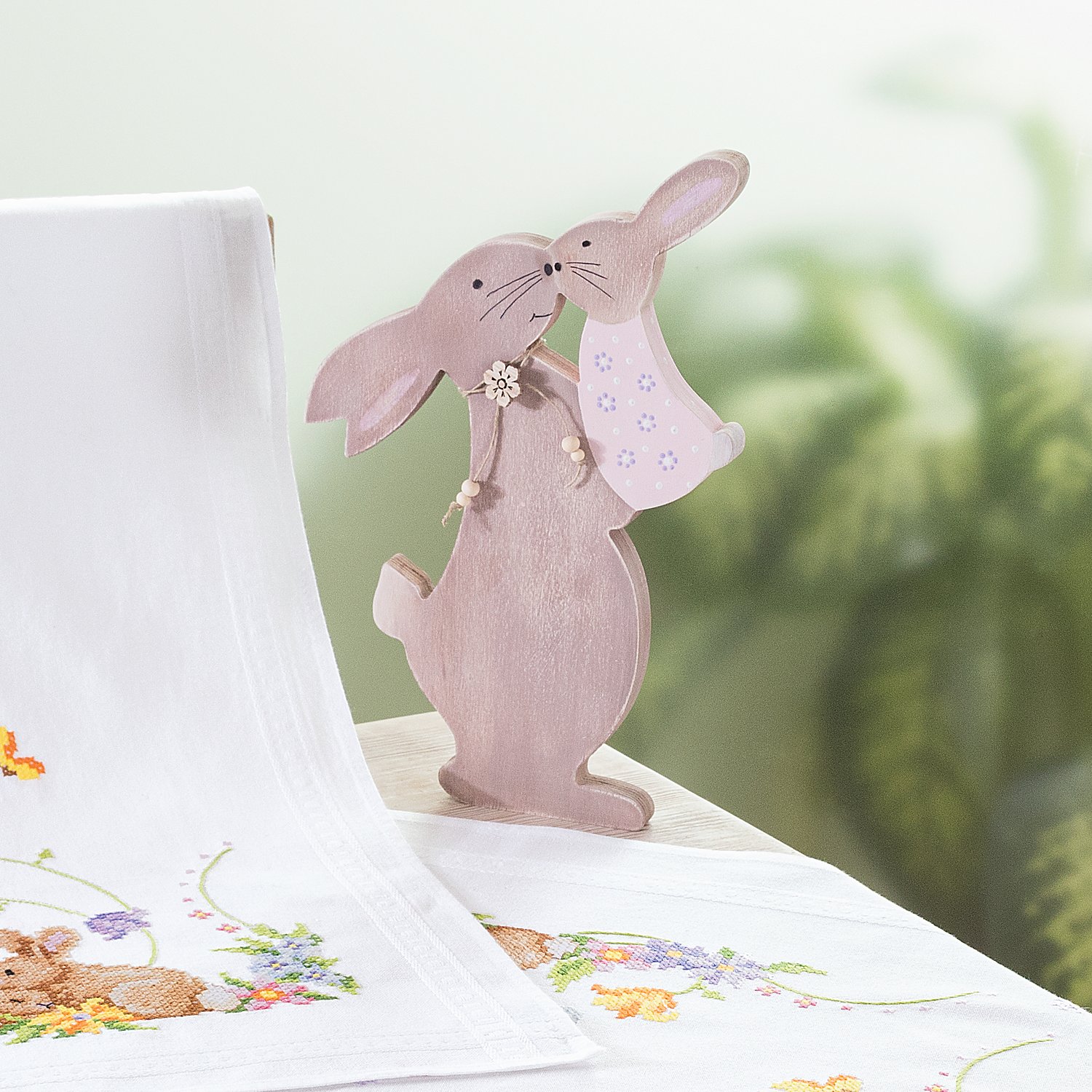 Hase mit Häschen aus Holz, 30 cm