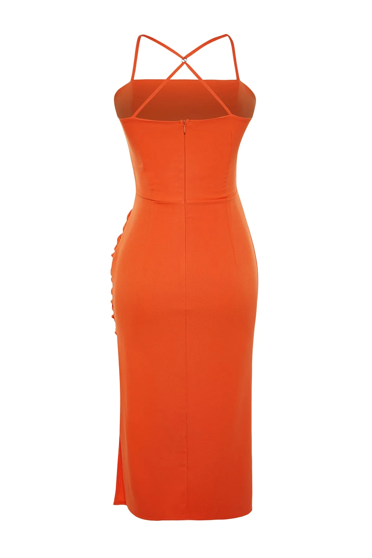 Trendyol Collection  Orange drapiertes, detailliertes Midi-Elegantes Abendkleid TPRSS23EL00543