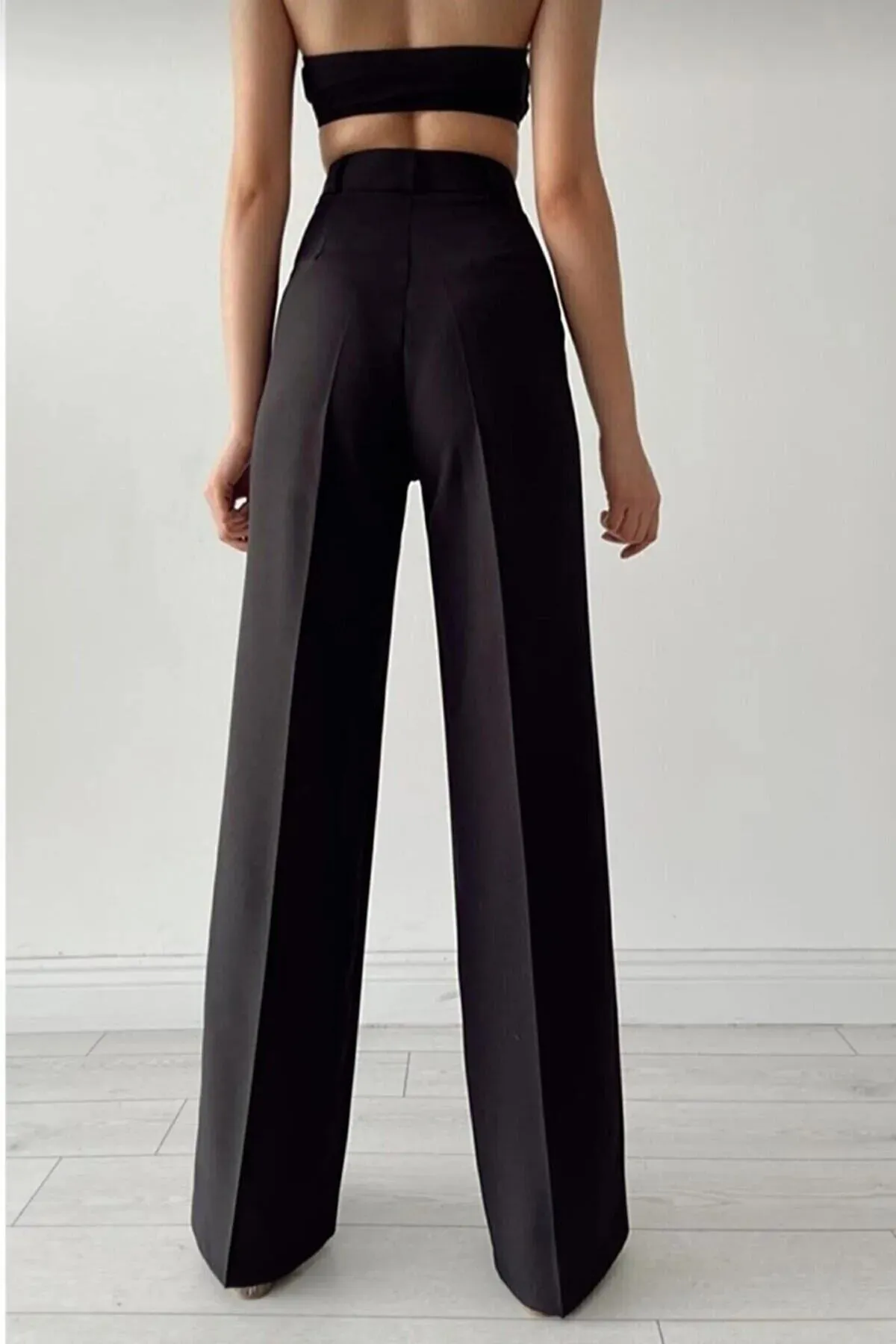 modazoom  Schwarze Palazzo-Hose mit weitem Bein und Klettverschluss für Damen