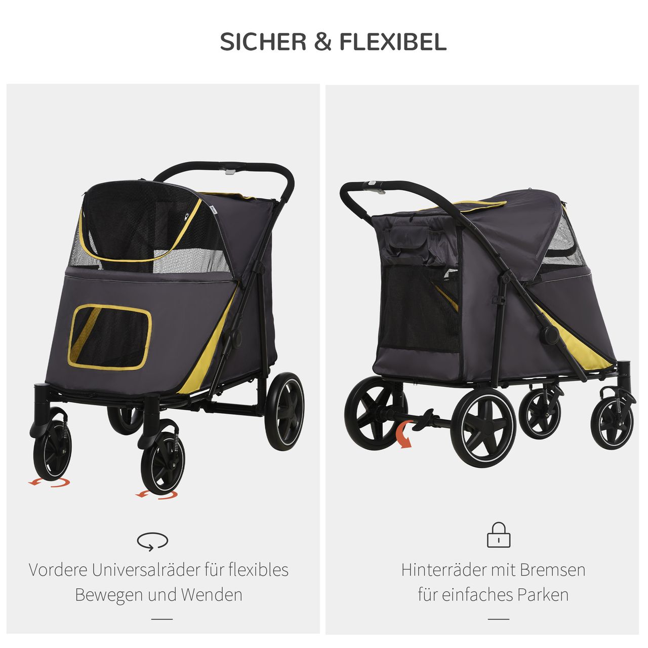 PawHut Hundewagen, faltbarer Hundetrolley, Hundebuggy mit Kissen, Katzenbuggy