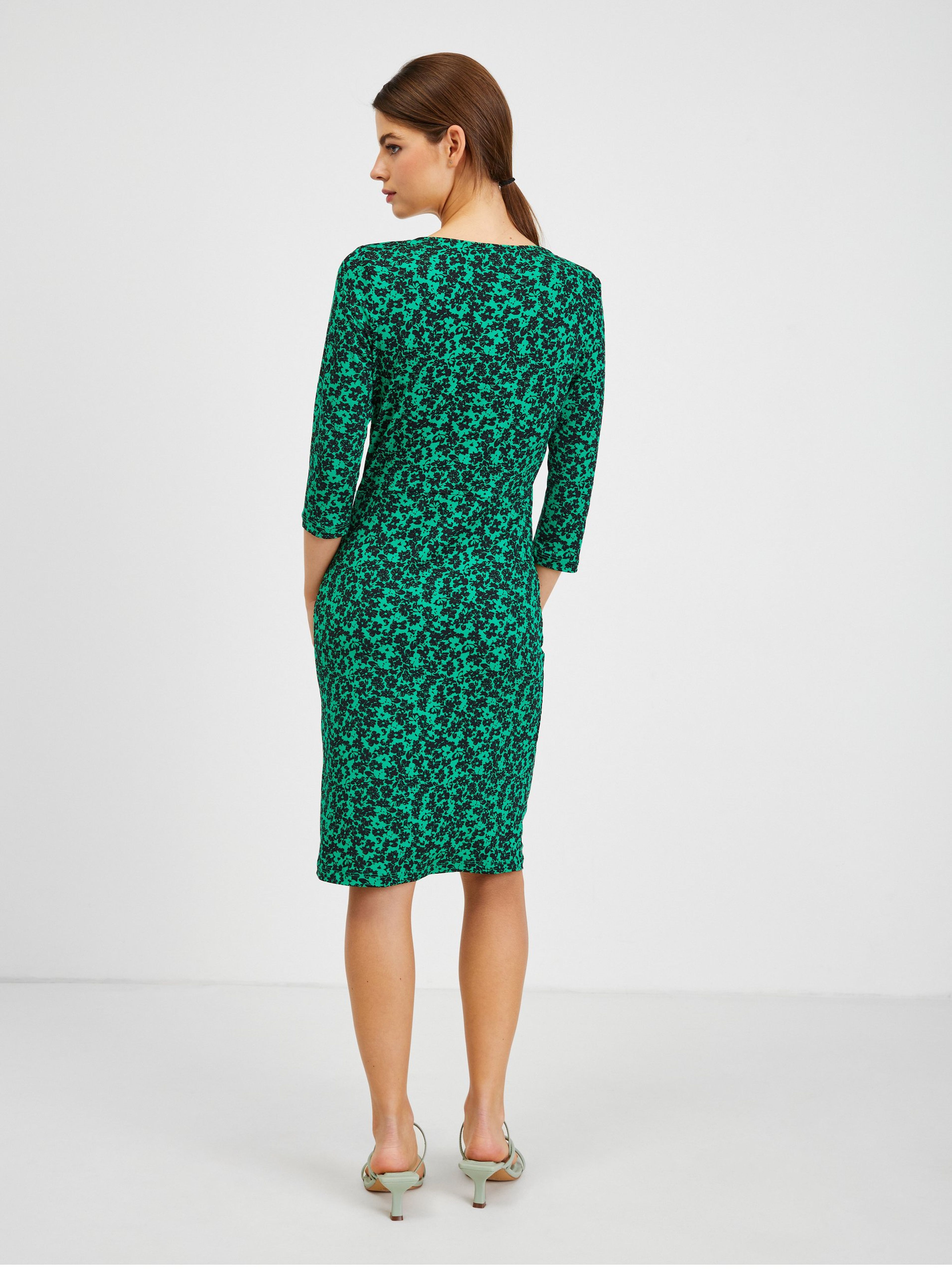 Schwarz-grünes Damen-Blumenkleid ORSAY