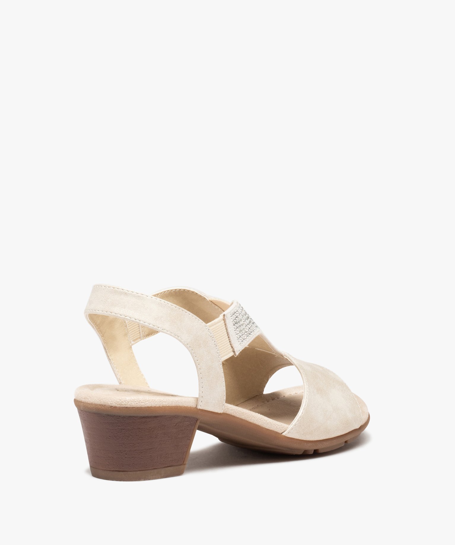 Sandales femme confort à talon et brides élastiques à strass beige | GEMO
