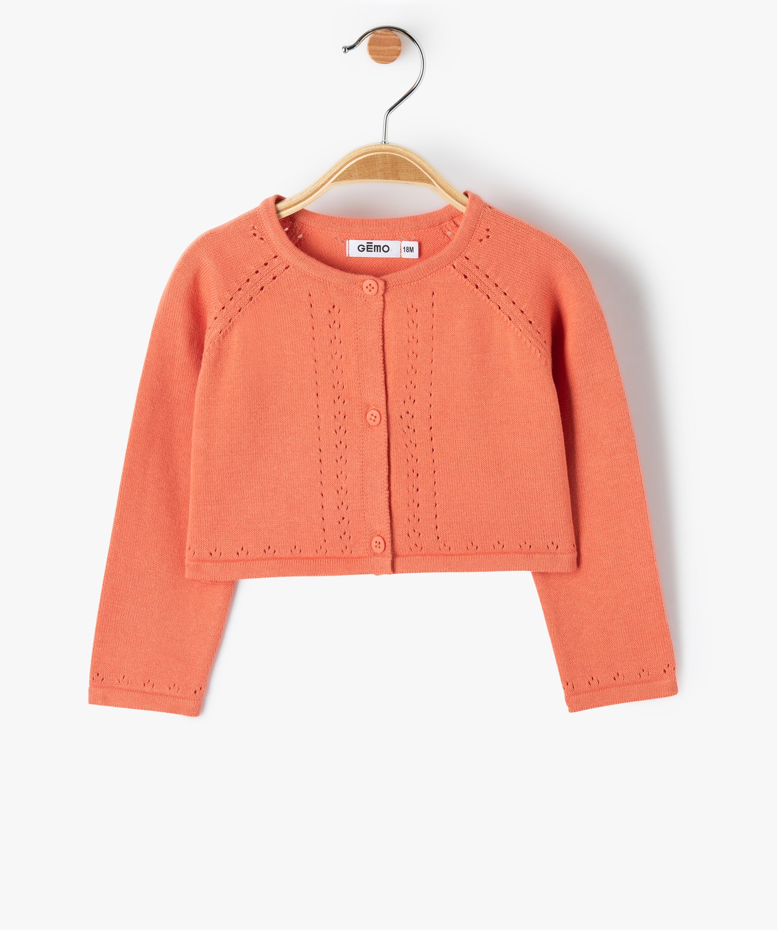 Gilet bébé fille court à maille ajourée orange | GEMO