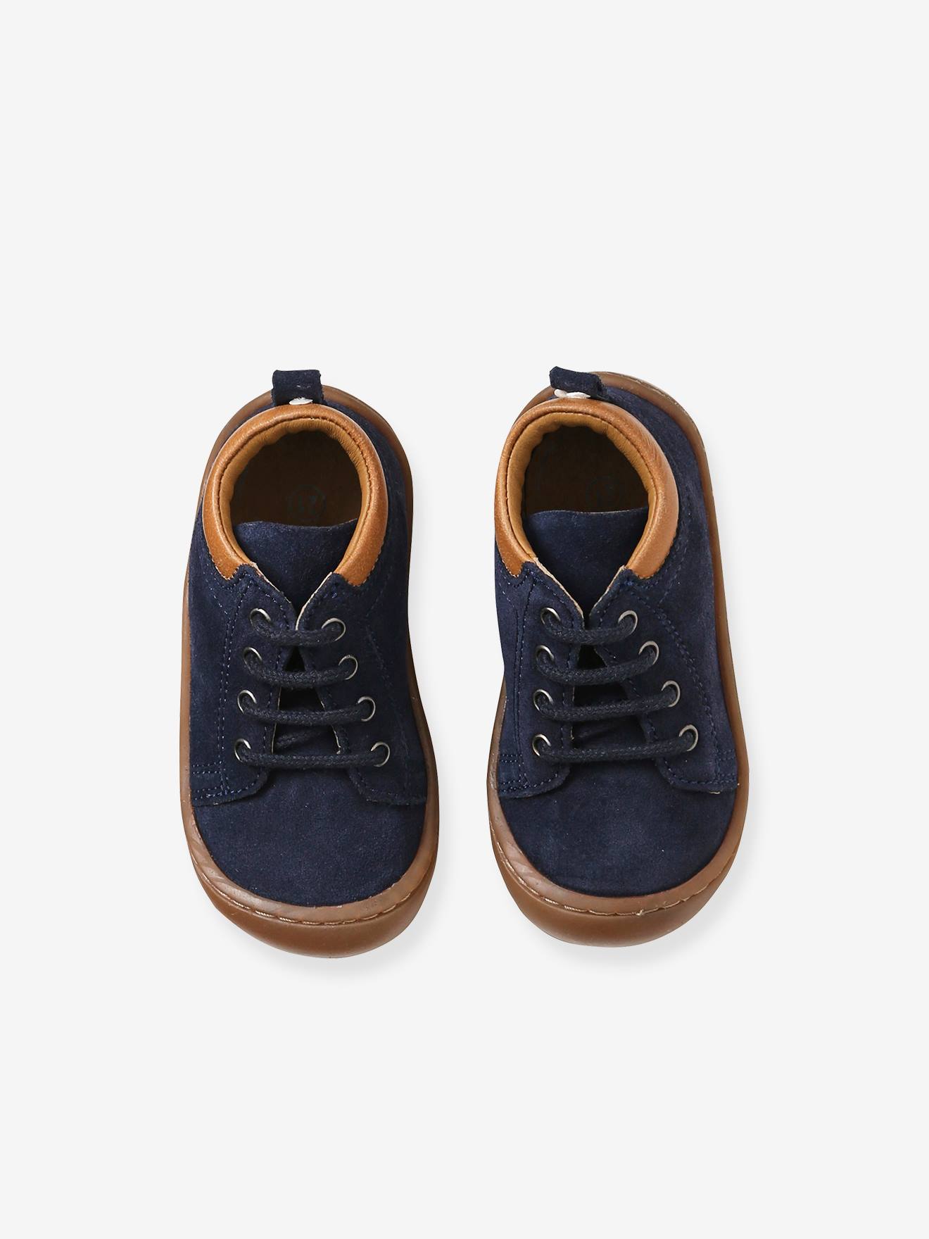 Bottillons lacés cuir souple bébé spécial 4 pattes bleu marine