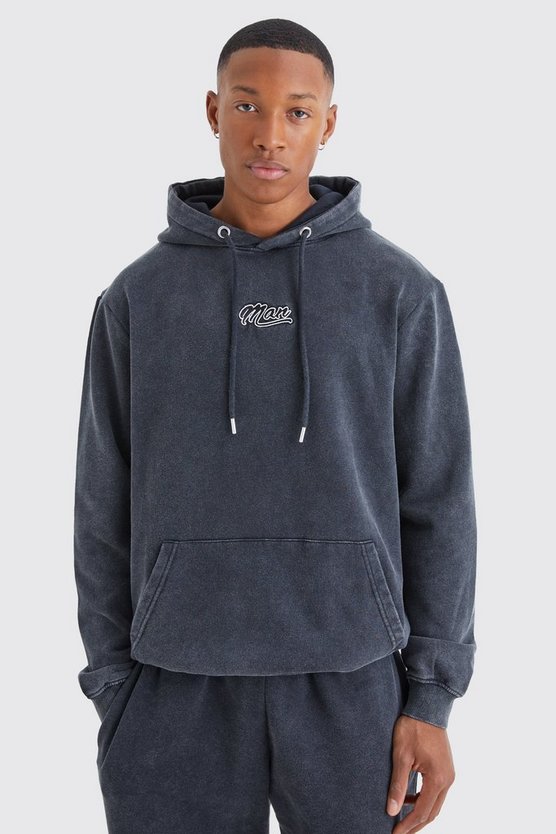 Man Acid Wash Over Head Hoodie