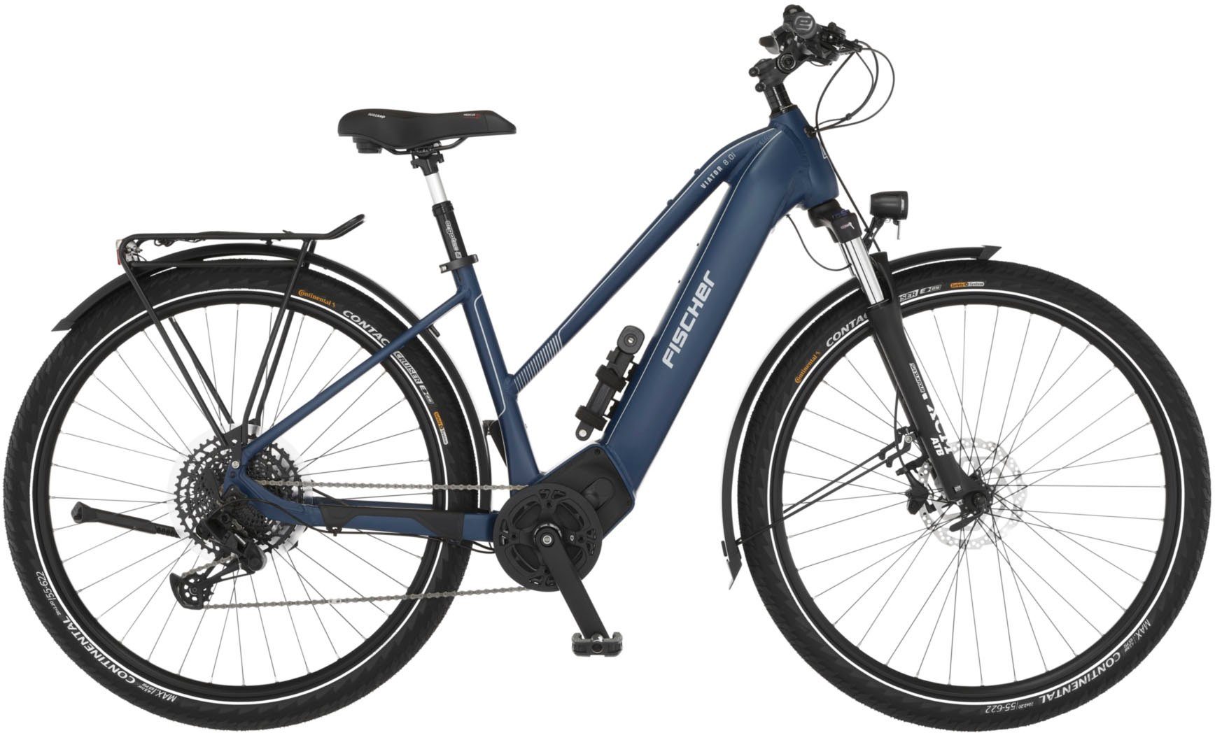 FISCHER Fahrrad E-Bike VIATOR 8.0I 711 55, 12 Gang SX 11-50 Kettenschaltung Schaltwerk, Kettenschaltung, Mittelmotor, 711 Wh Akku, (mit Faltschloss)