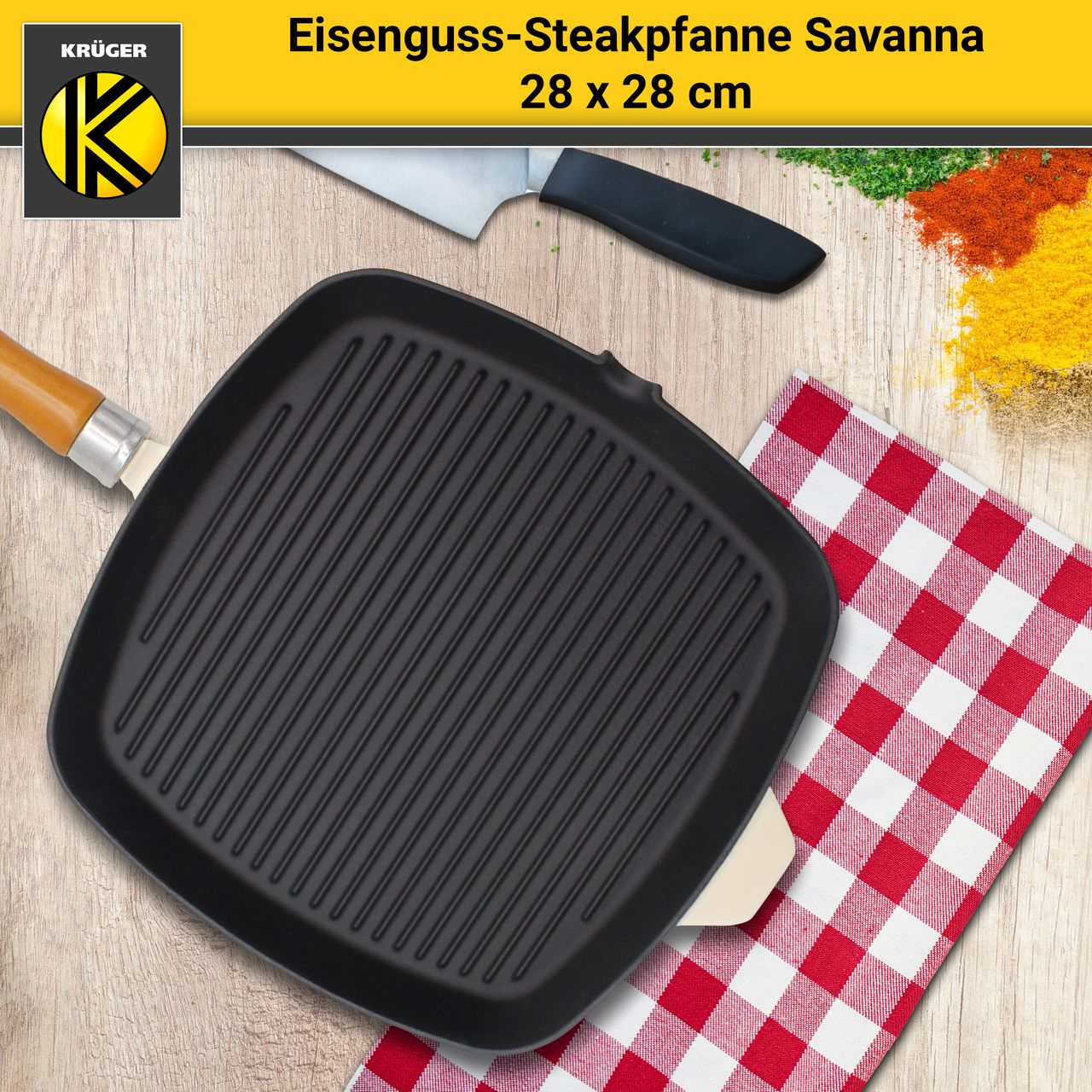 Karl Krüger Eisenguss Steakpfanne SAVANNA, 28x28 cm