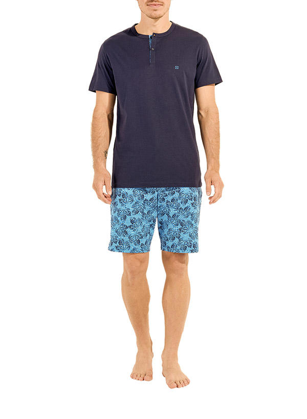 HOM, Pyjama, Baumwolle, marine-türkis gemustert