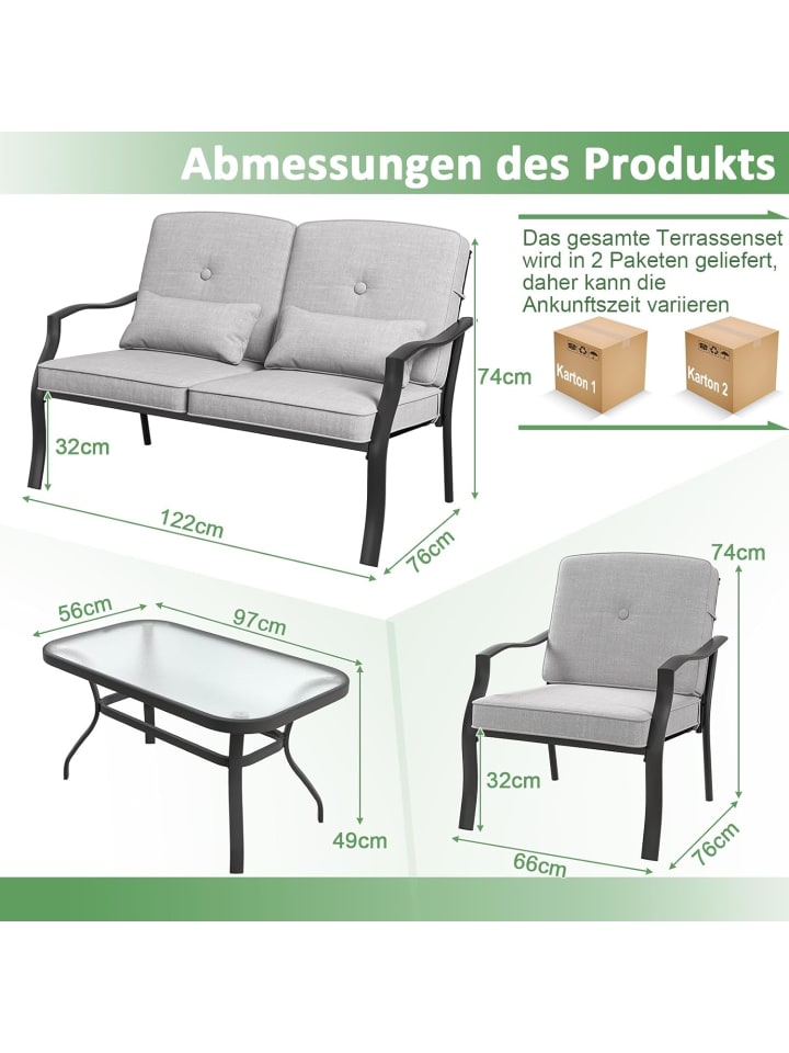 COSTWAY 4 tlg. Gartenmöbel Set in Grau günstig kaufen onesize