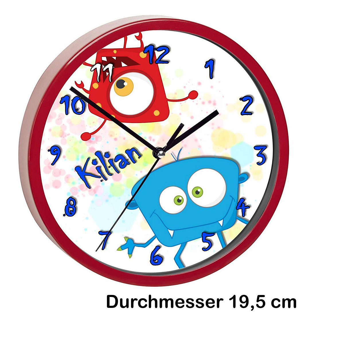 Kinder Wanduhr personalisiert mit Name Monster Farbkleks